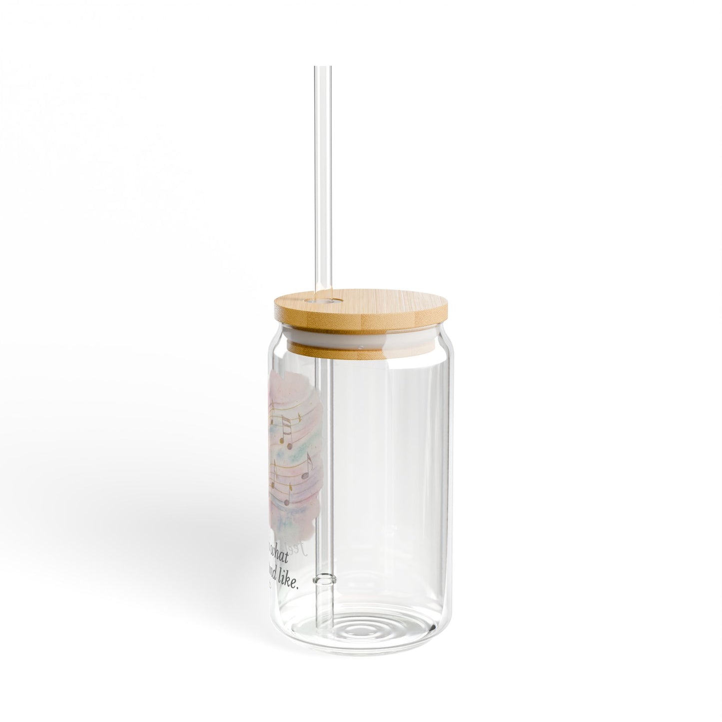 Music Notes 16oz Sipper Glass with Bamboo Lid — "Music is what feelings sound like"