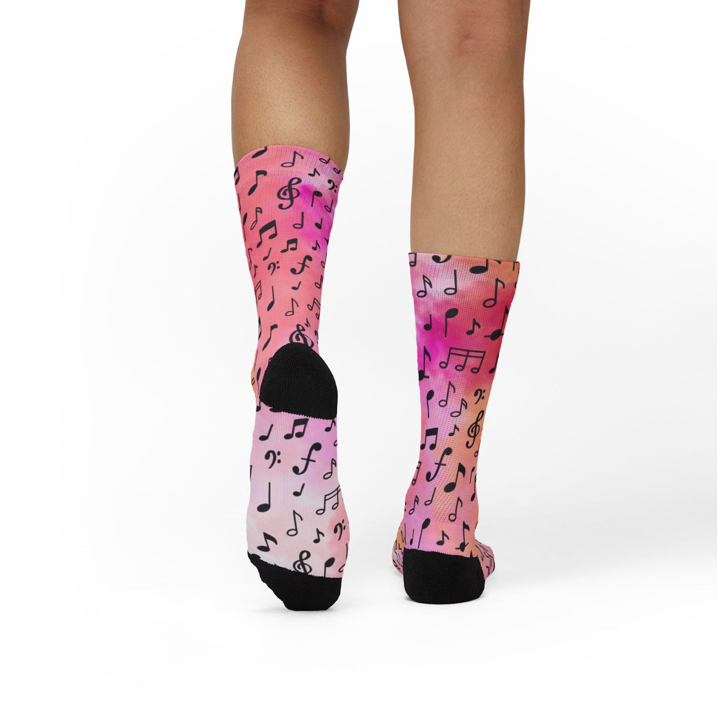 Music Notes Sublimation Socks - Pink Watercolor Musical Crew Socks