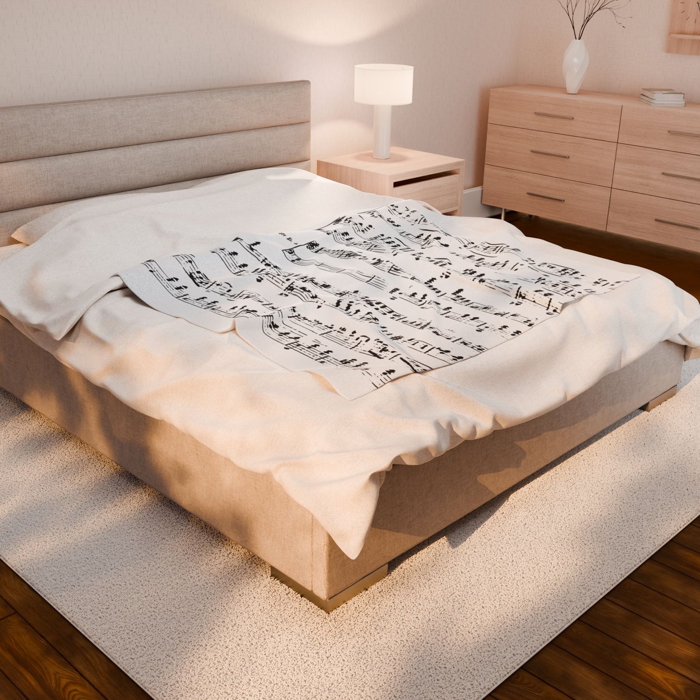 Sheet Music Velveteen Plush Blanket — Vintage Piano Notes Throw for Musicians & Music Lovers