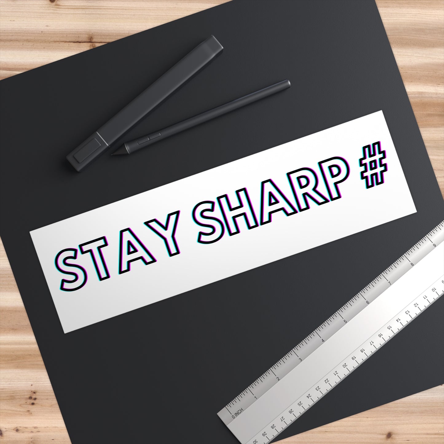 Stay Sharp # Bumper Sticker — Retro Outline Text Car Decal