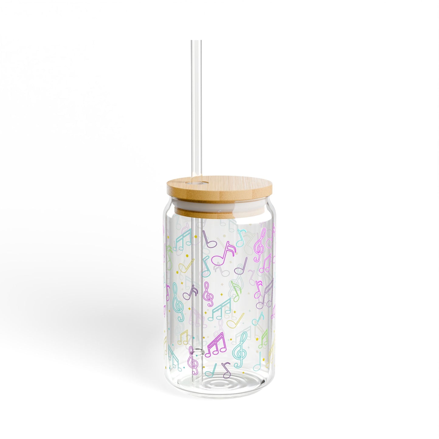 Music Notes Sipper Glass — 16oz Mason Jar Tumbler with Straw