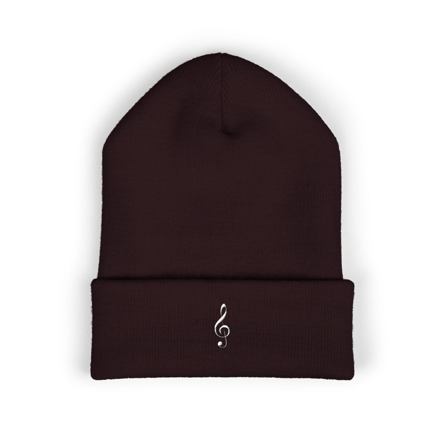 Embroidered White Treble Clef Cuffed Beanie