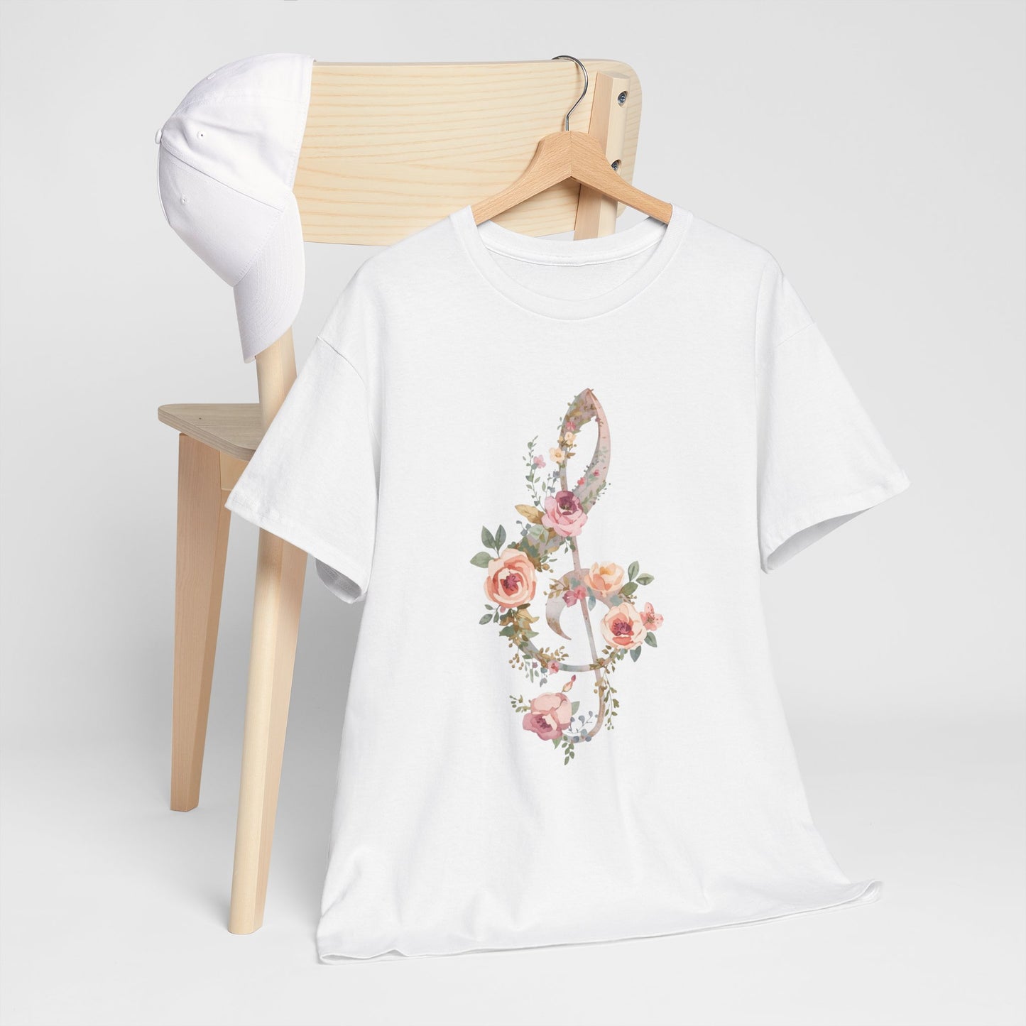 Floral Treble Clef T-Shirt — Watercolor Rose Music Tee