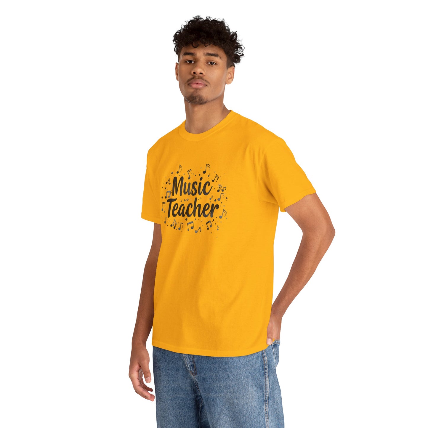 Music Teacher T-Shirt — Cute Script Design with Musical Notes