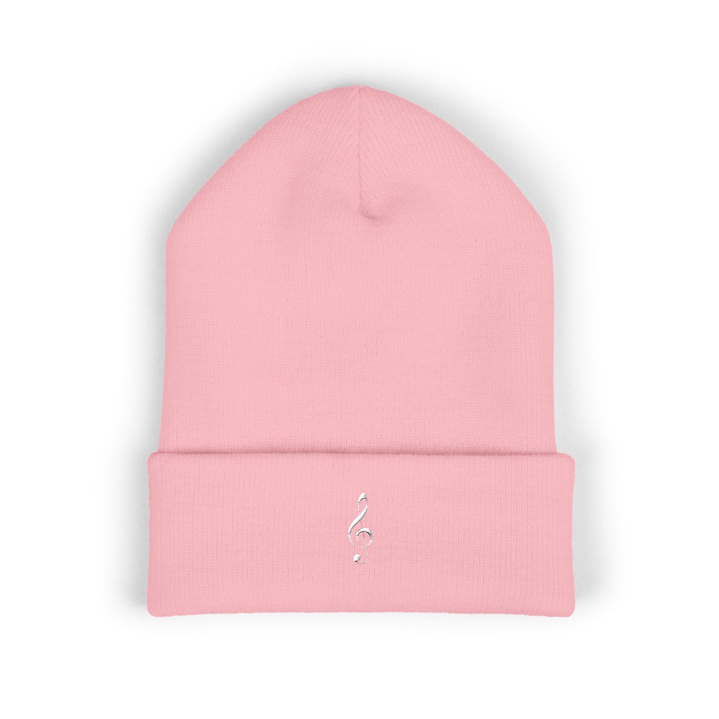 Embroidered White Treble Clef Cuffed Beanie