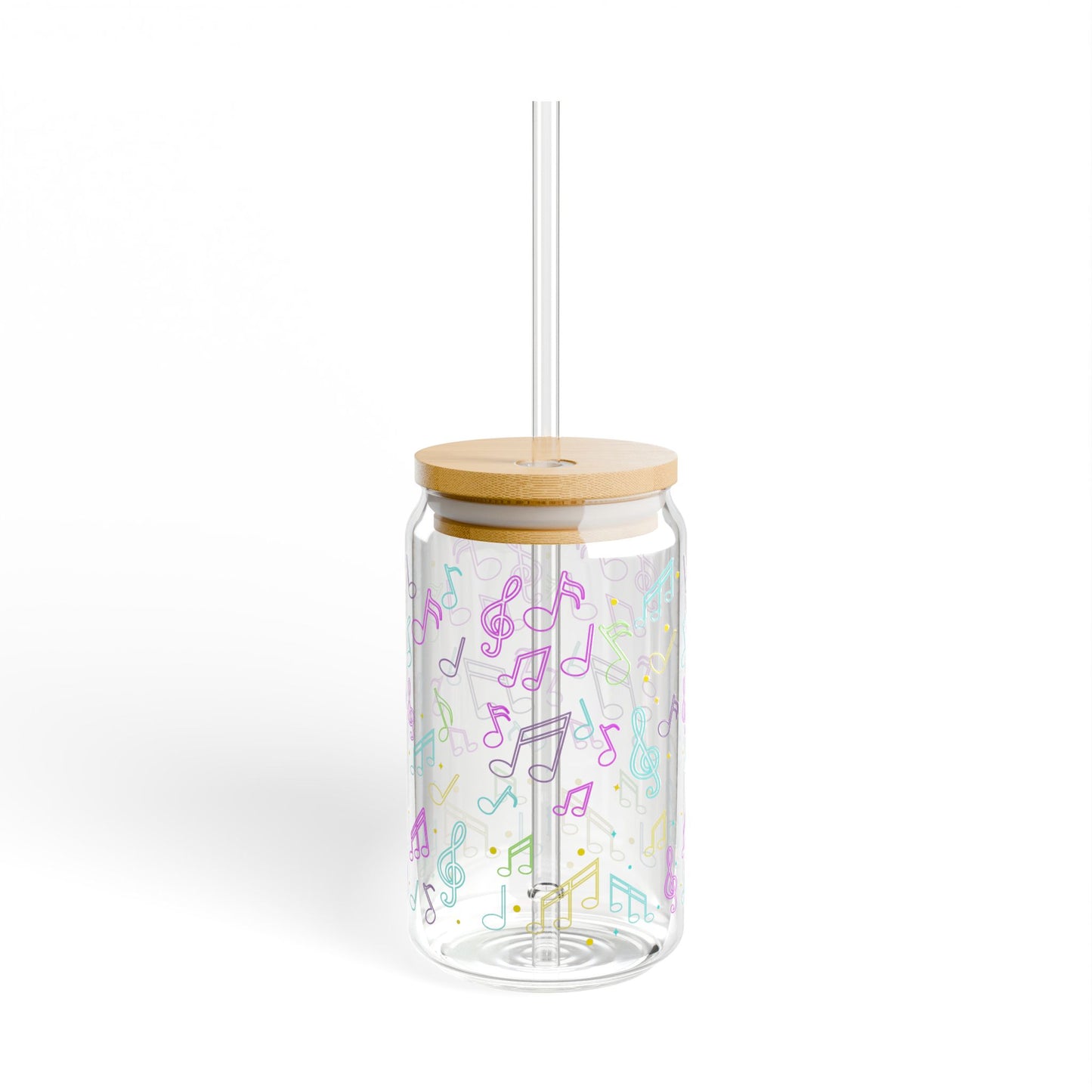 Music Notes Sipper Glass — 16oz Mason Jar Tumbler with Straw