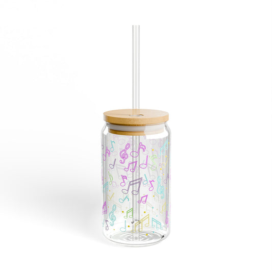 Music Notes Sipper Glass — 16oz Mason Jar Tumbler with Straw