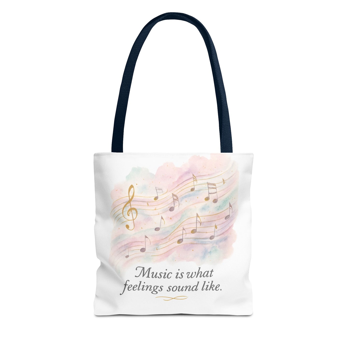 Music Quote Tote Bag — "Music is what feelings sound like" Watercolor Notes