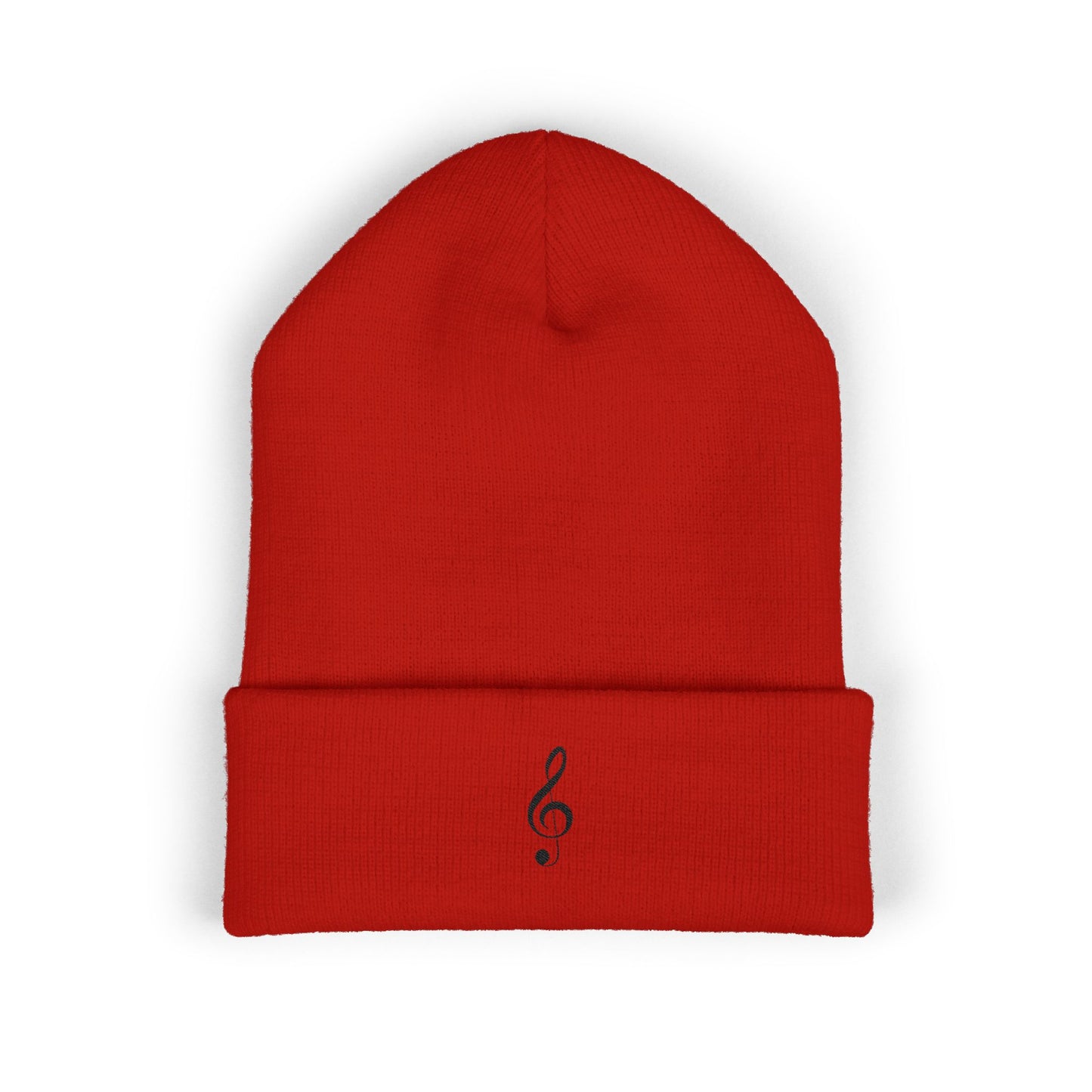 Embroidered Treble Clef Cuffed Beanie — Musician Knit Hat