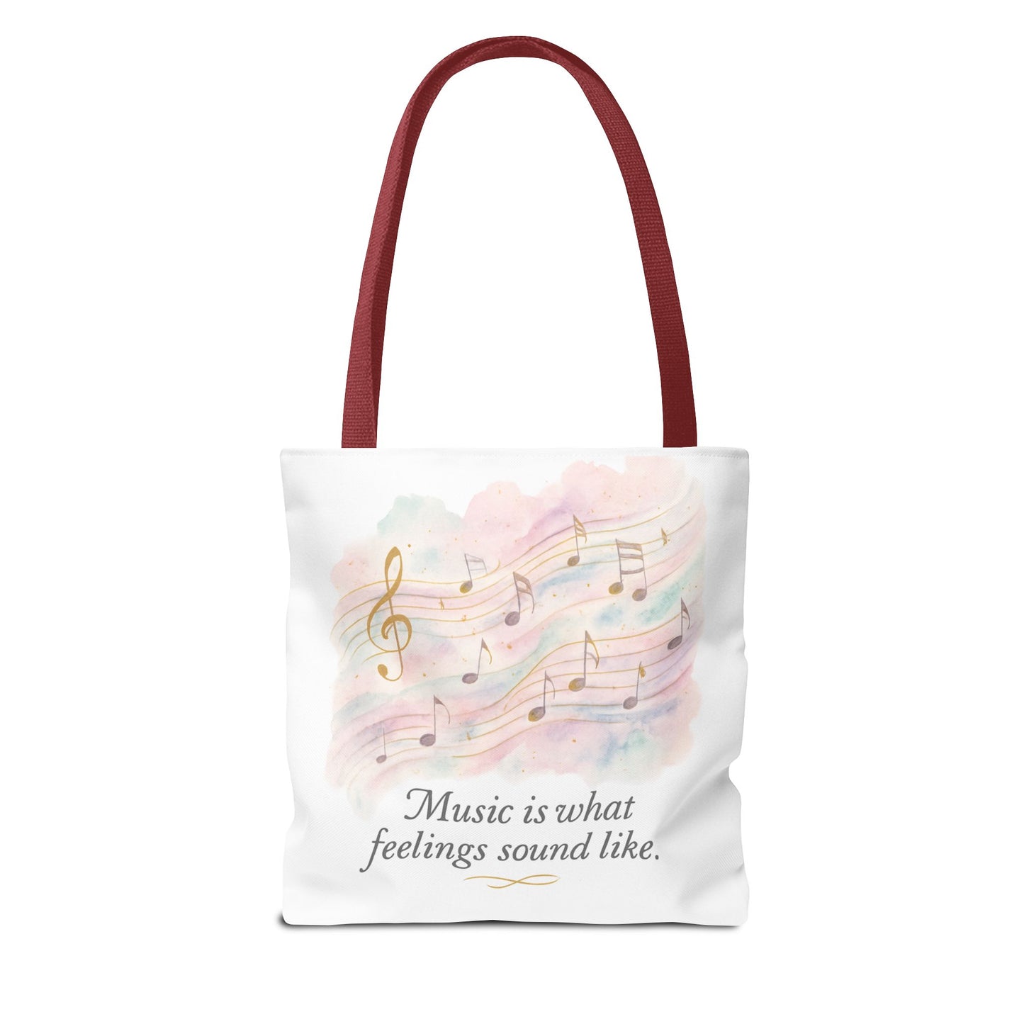 Music Quote Tote Bag — "Music is what feelings sound like" Watercolor Notes
