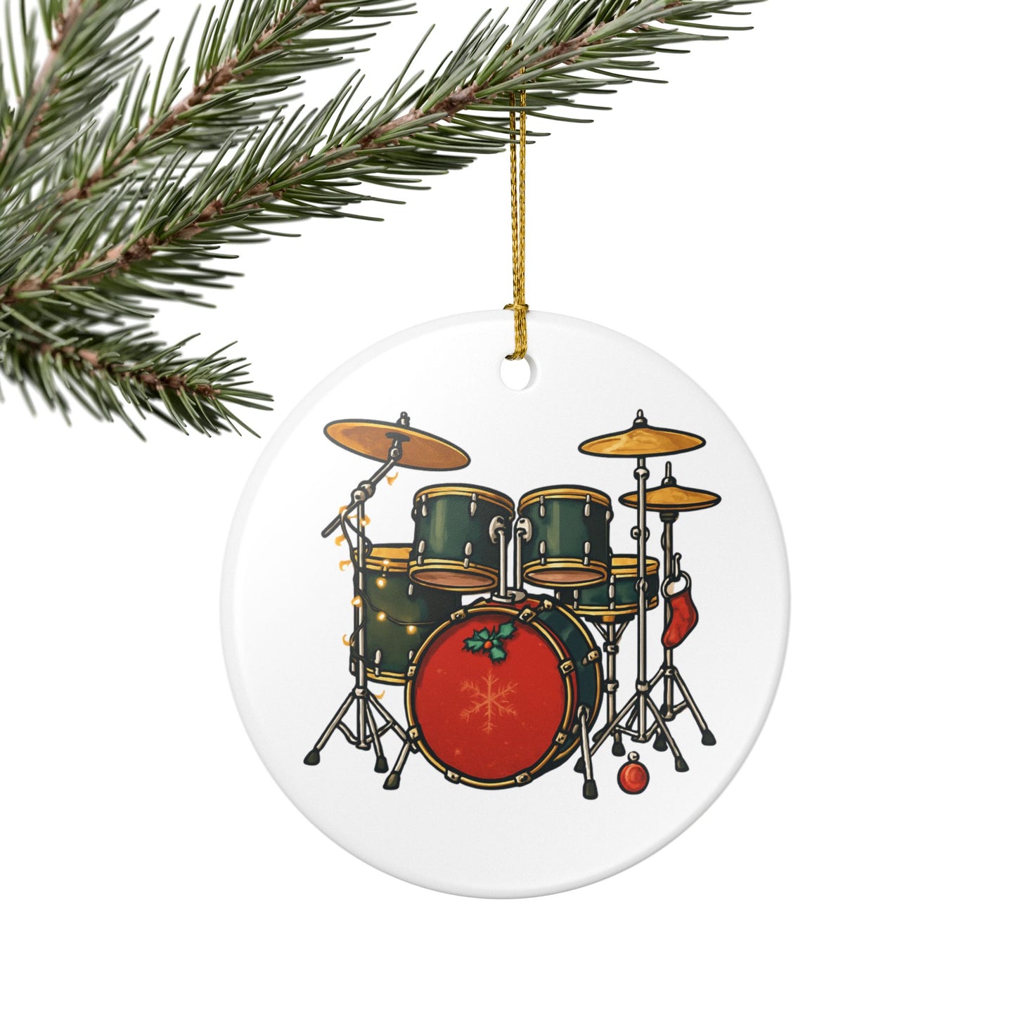 Drum Set Christmas Ornament — Holiday Musician Ceramic Decoration