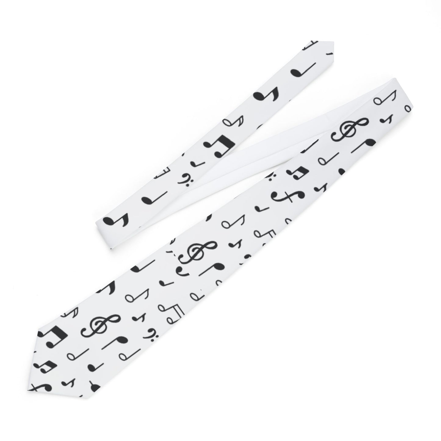 White Necktie with Black Music Notes – Music Lover Tie for Musicians, Band, Concerts & Gifts