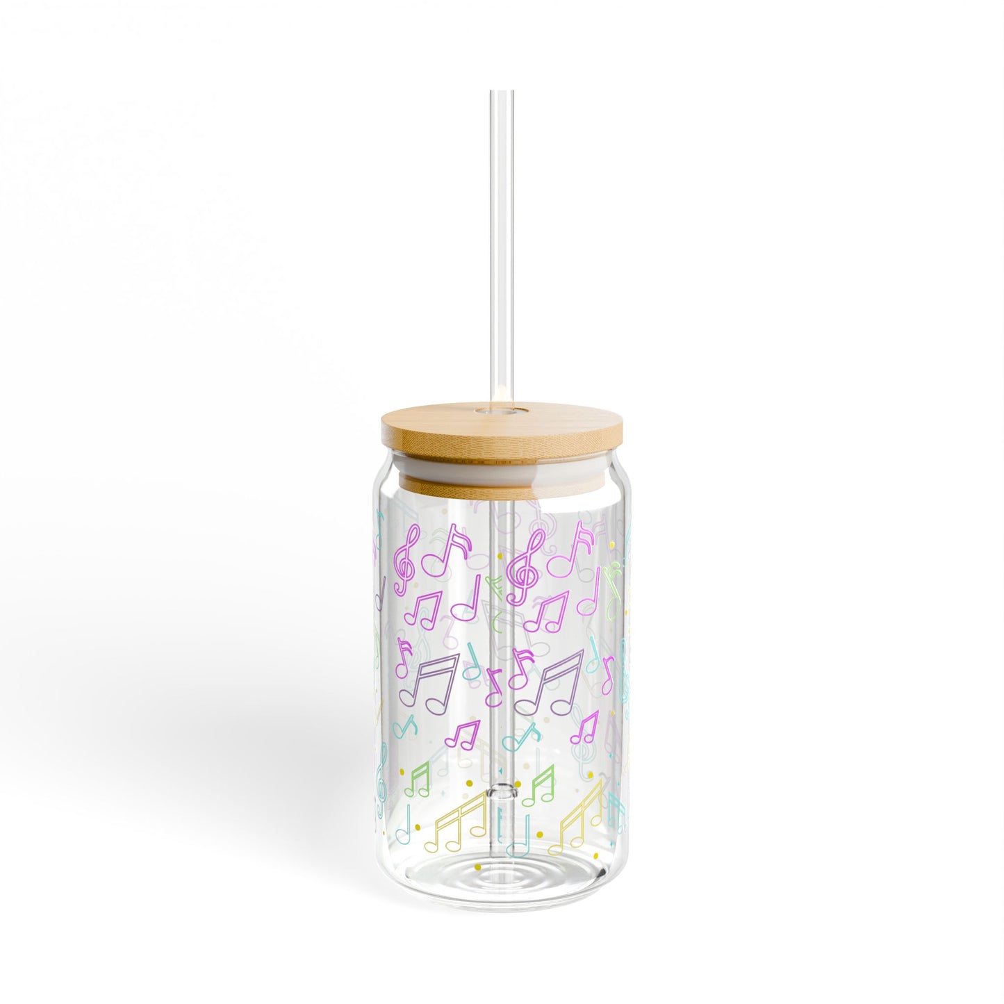 Music Notes Sipper Glass — 16oz Mason Jar Tumbler with Straw