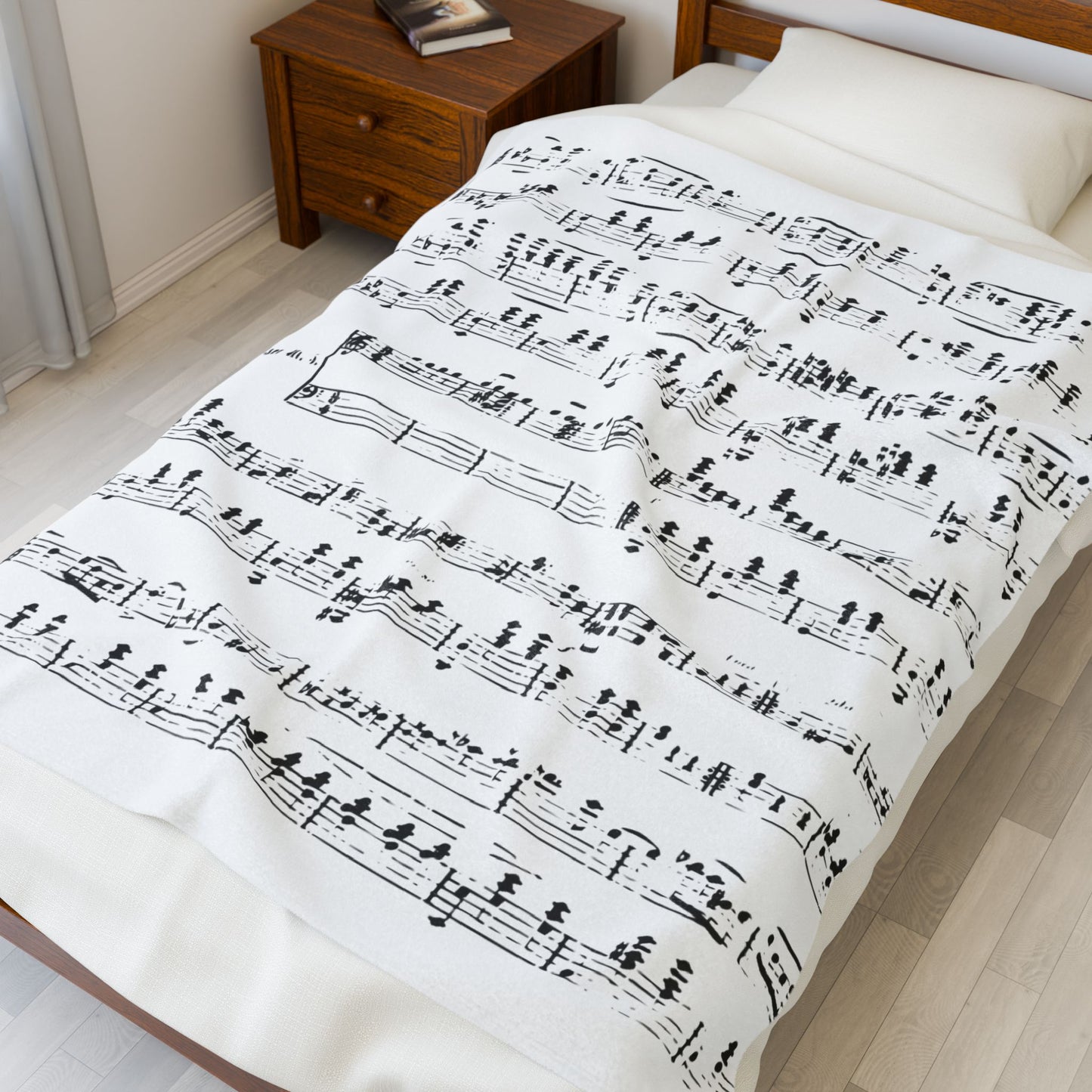 Sheet Music Velveteen Plush Blanket — Vintage Piano Notes Throw for Musicians & Music Lovers