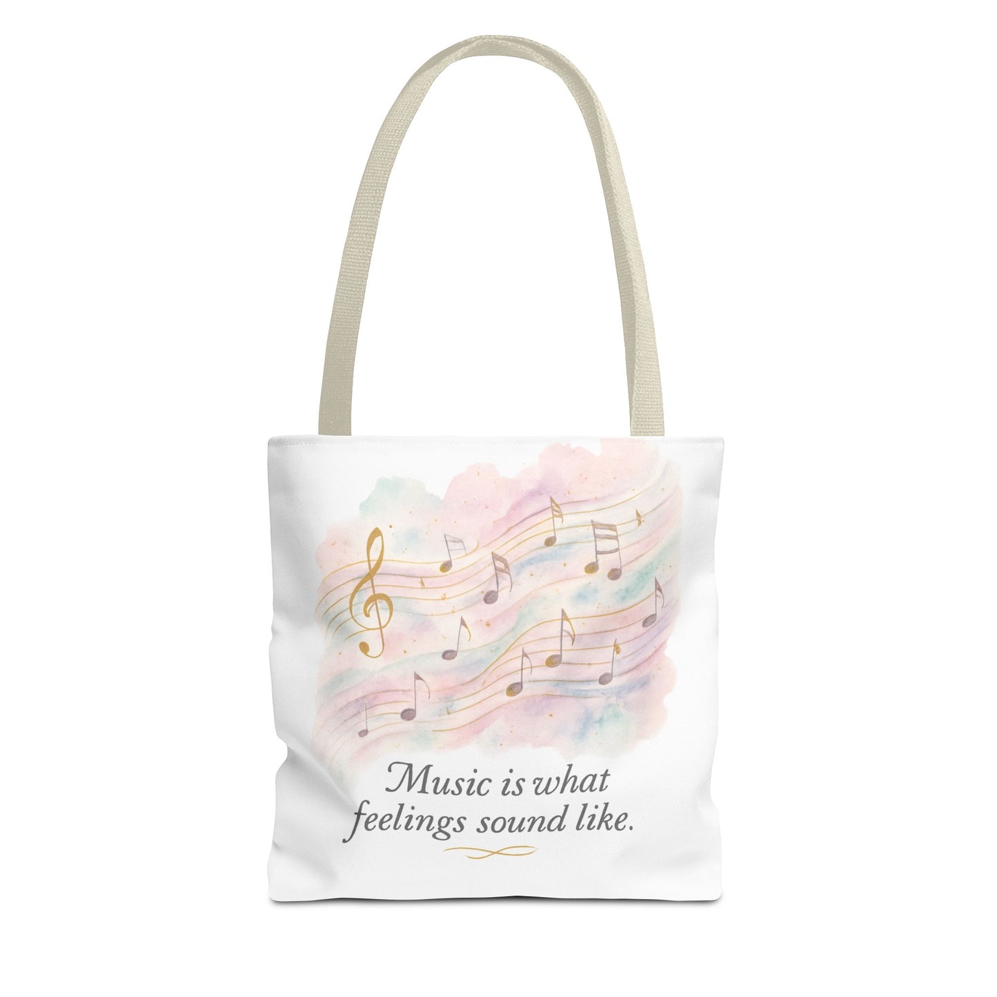 Music Quote Tote Bag — "Music is what feelings sound like" Watercolor Notes