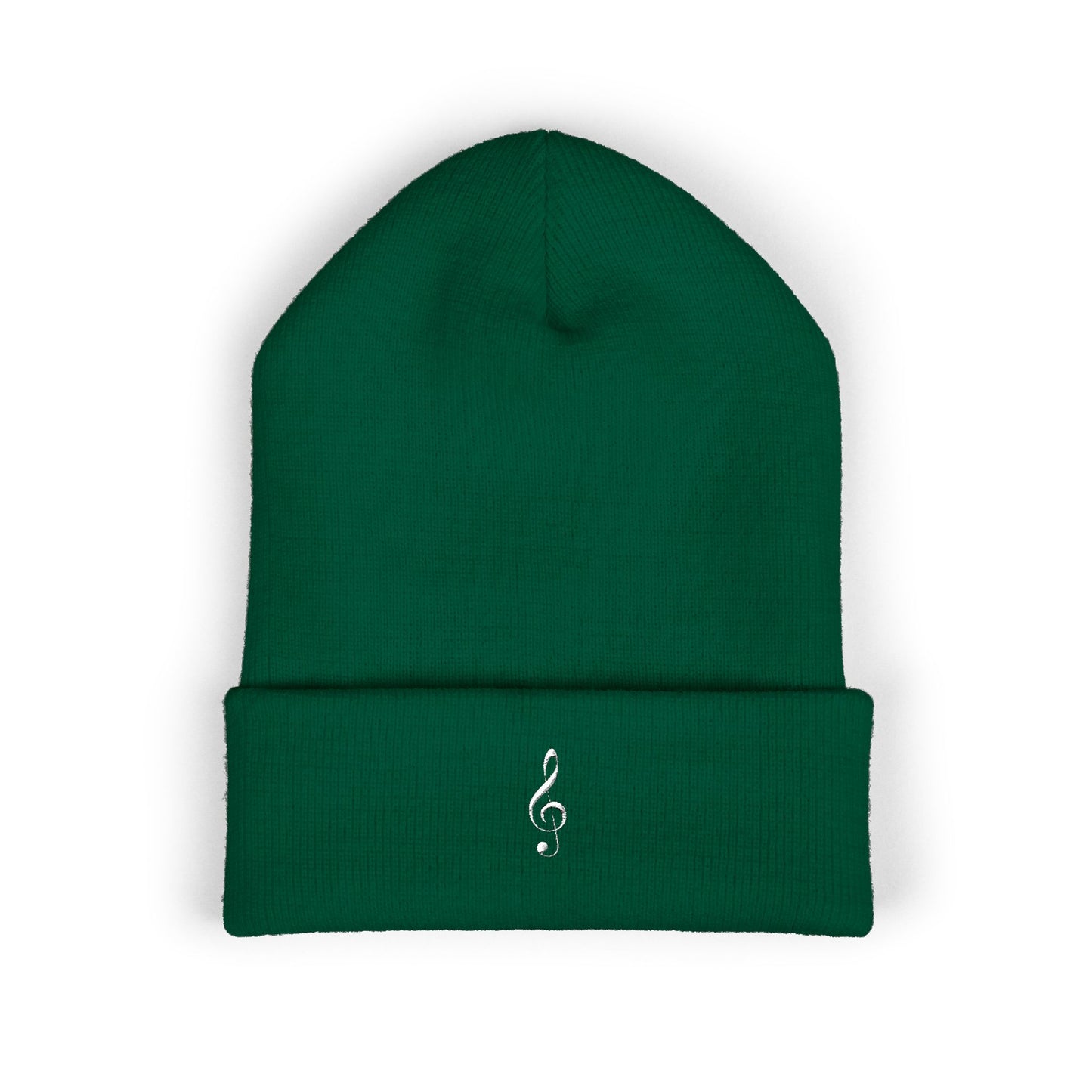 Embroidered White Treble Clef Cuffed Beanie