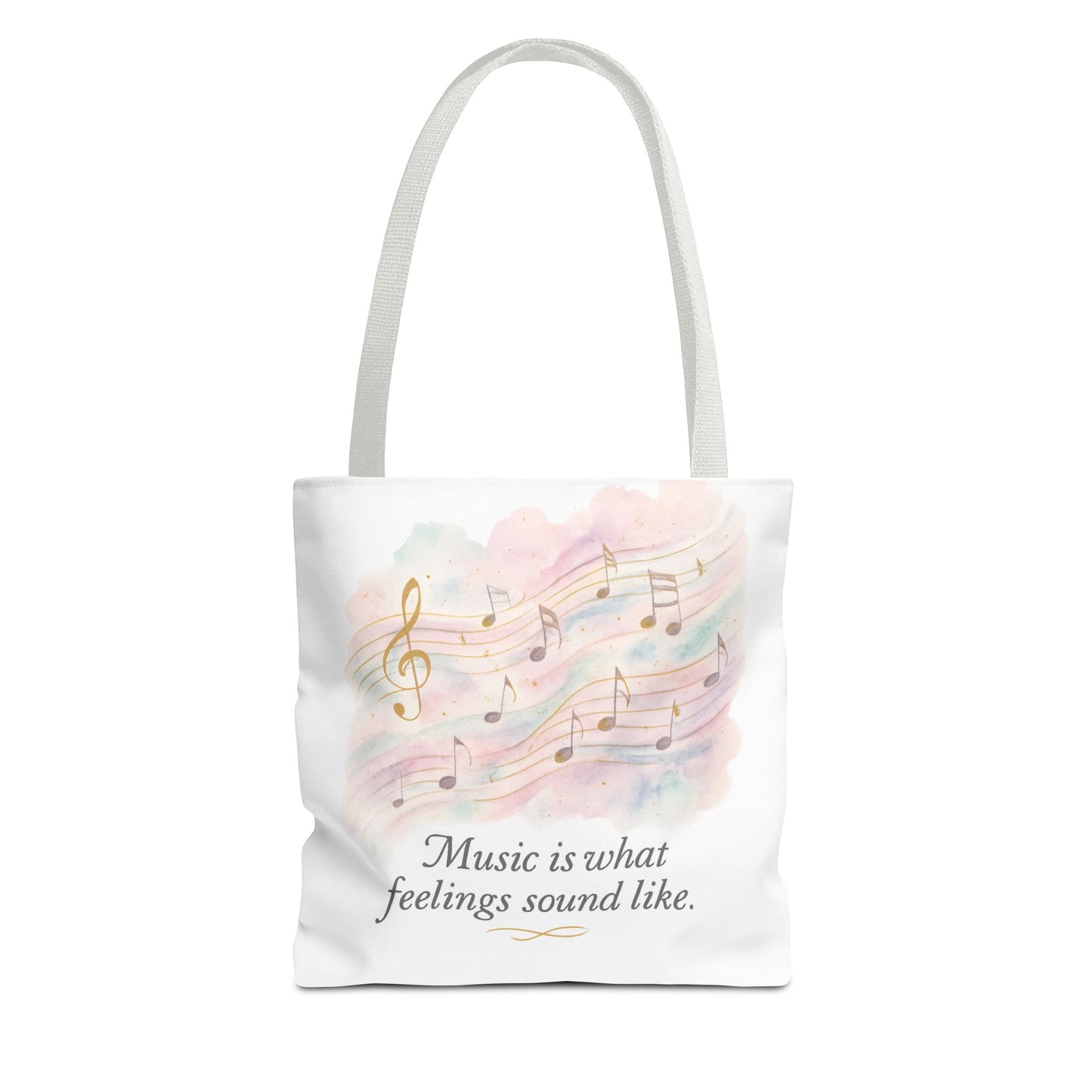 Music Quote Tote Bag — "Music is what feelings sound like" Watercolor Notes