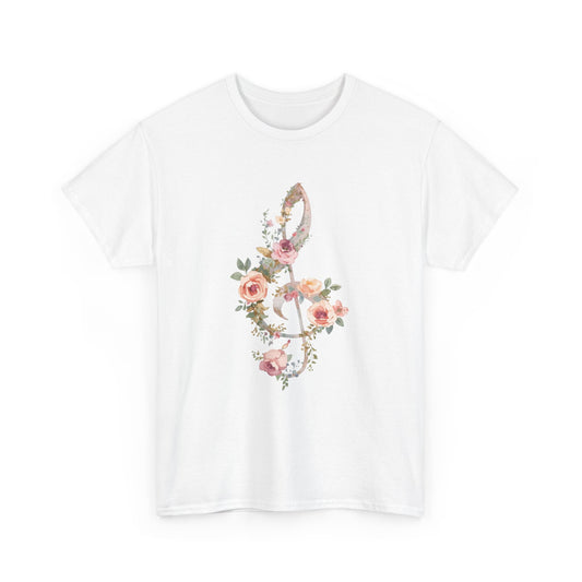 Floral Treble Clef T-Shirt — Watercolor Rose Music Tee