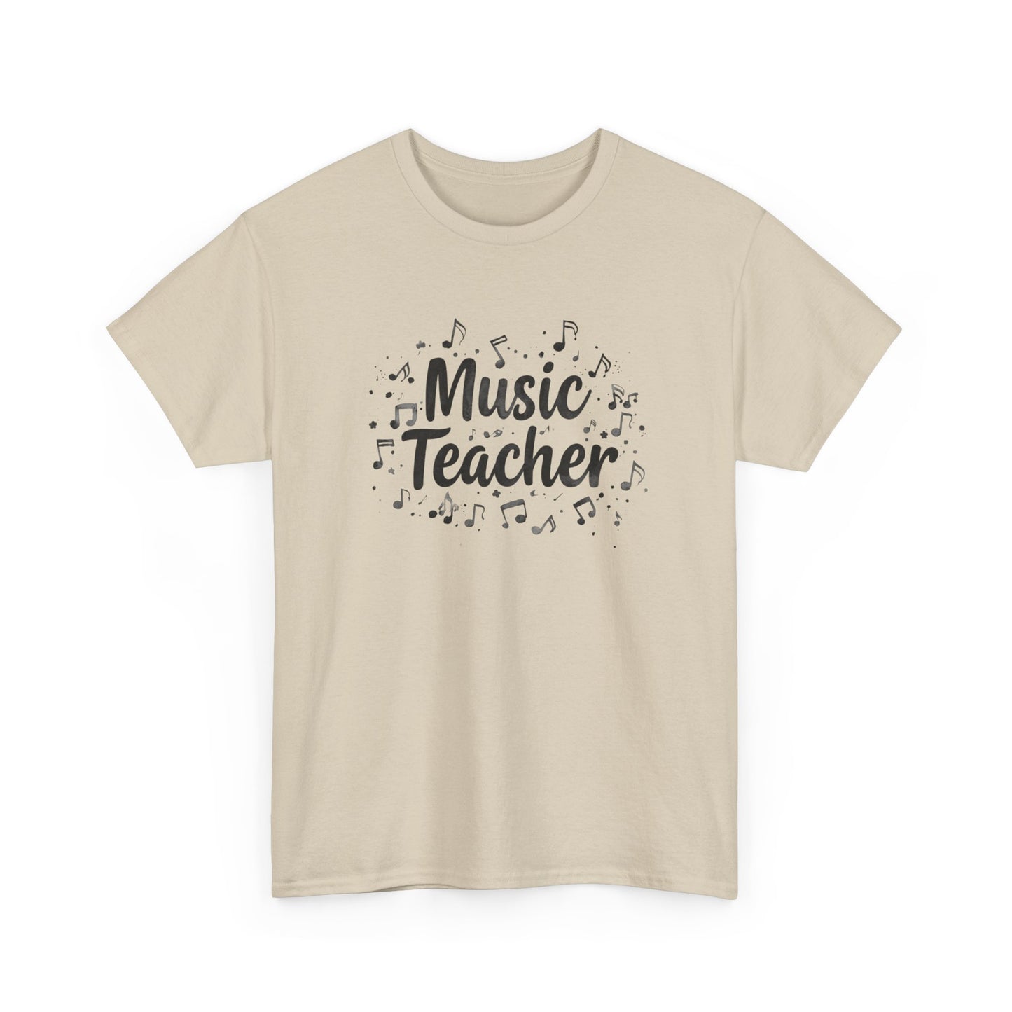Music Teacher T-Shirt — Cute Script Design with Musical Notes