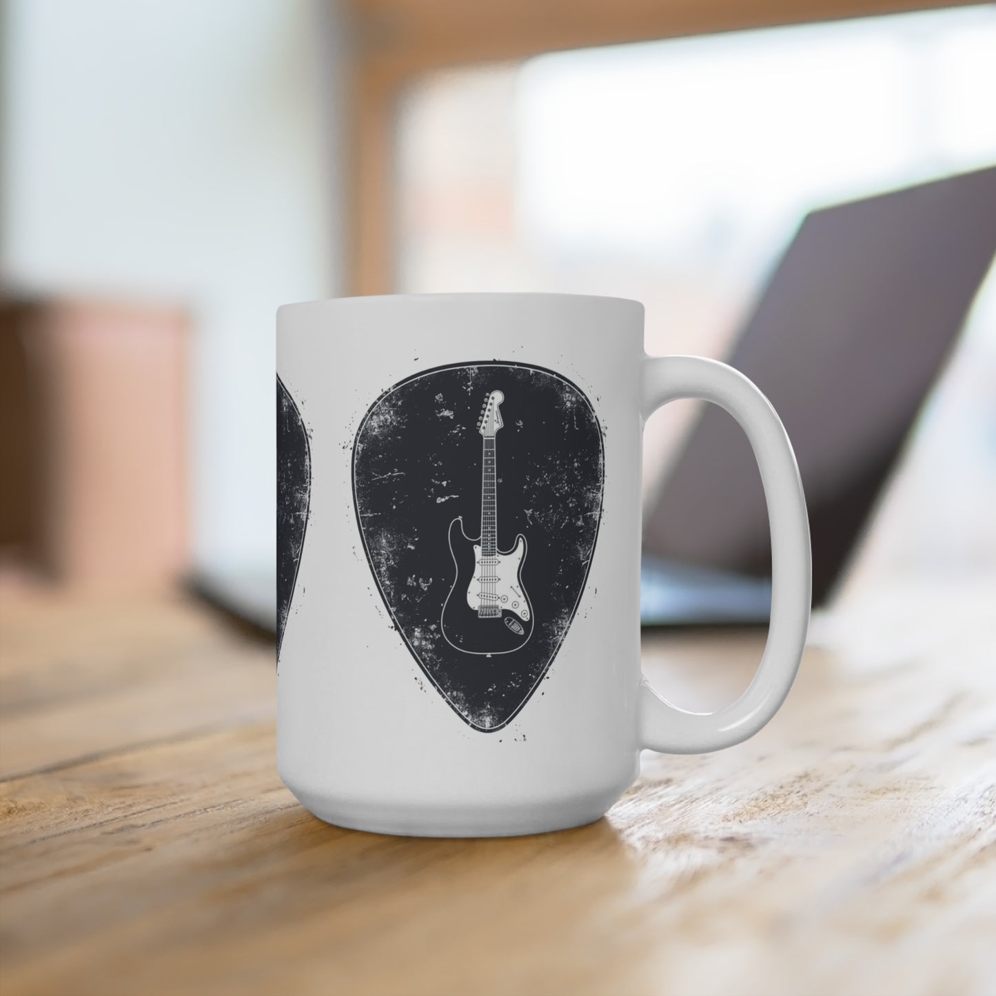 Electric Guitar Pick Mug — Retro Rock Musician Coffee Cup (15oz)