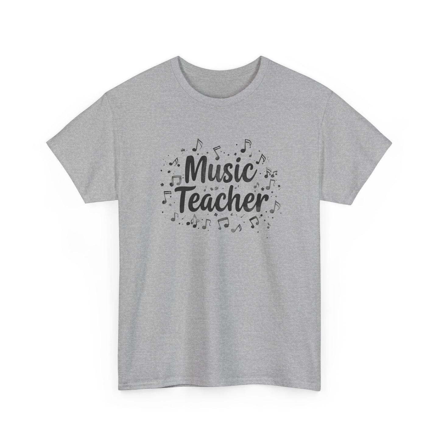 Music Teacher T-Shirt — Cute Script Design with Musical Notes