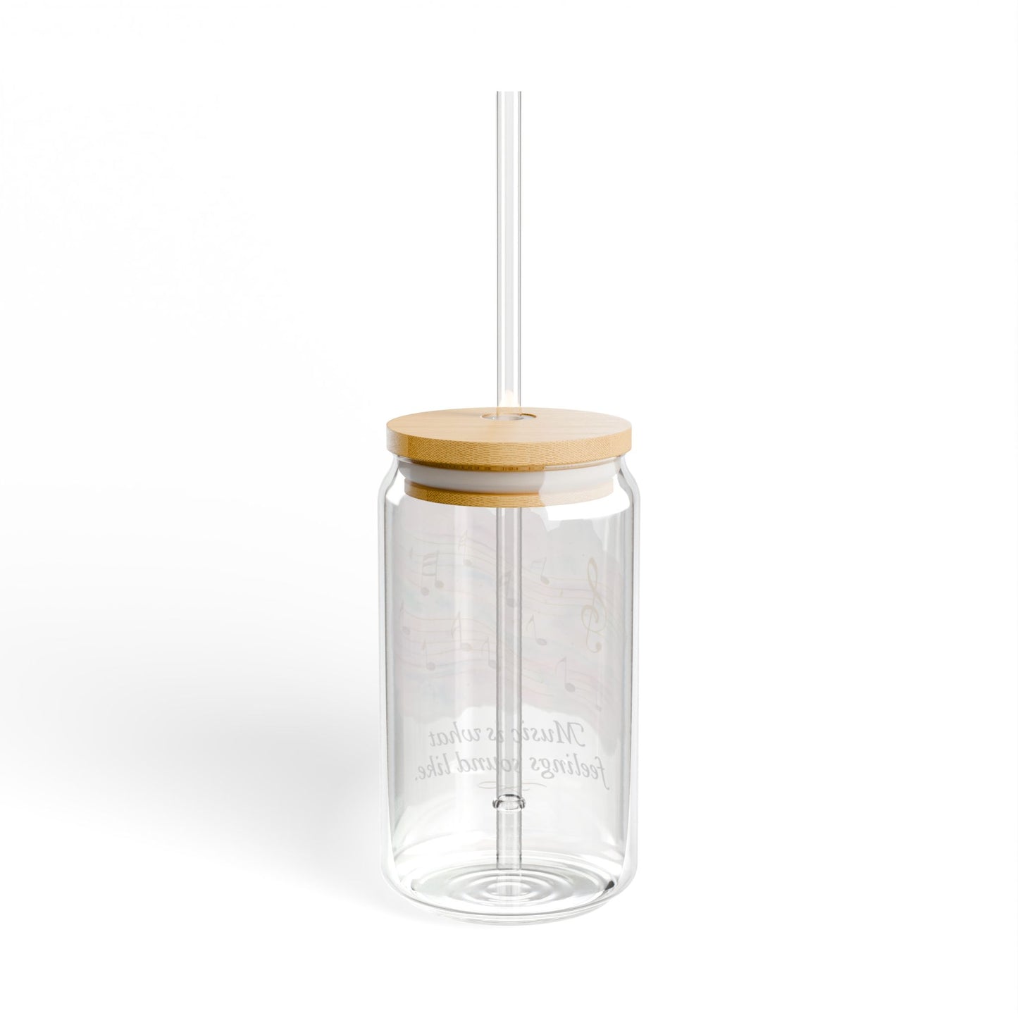 Music Notes 16oz Sipper Glass with Bamboo Lid — "Music is what feelings sound like"