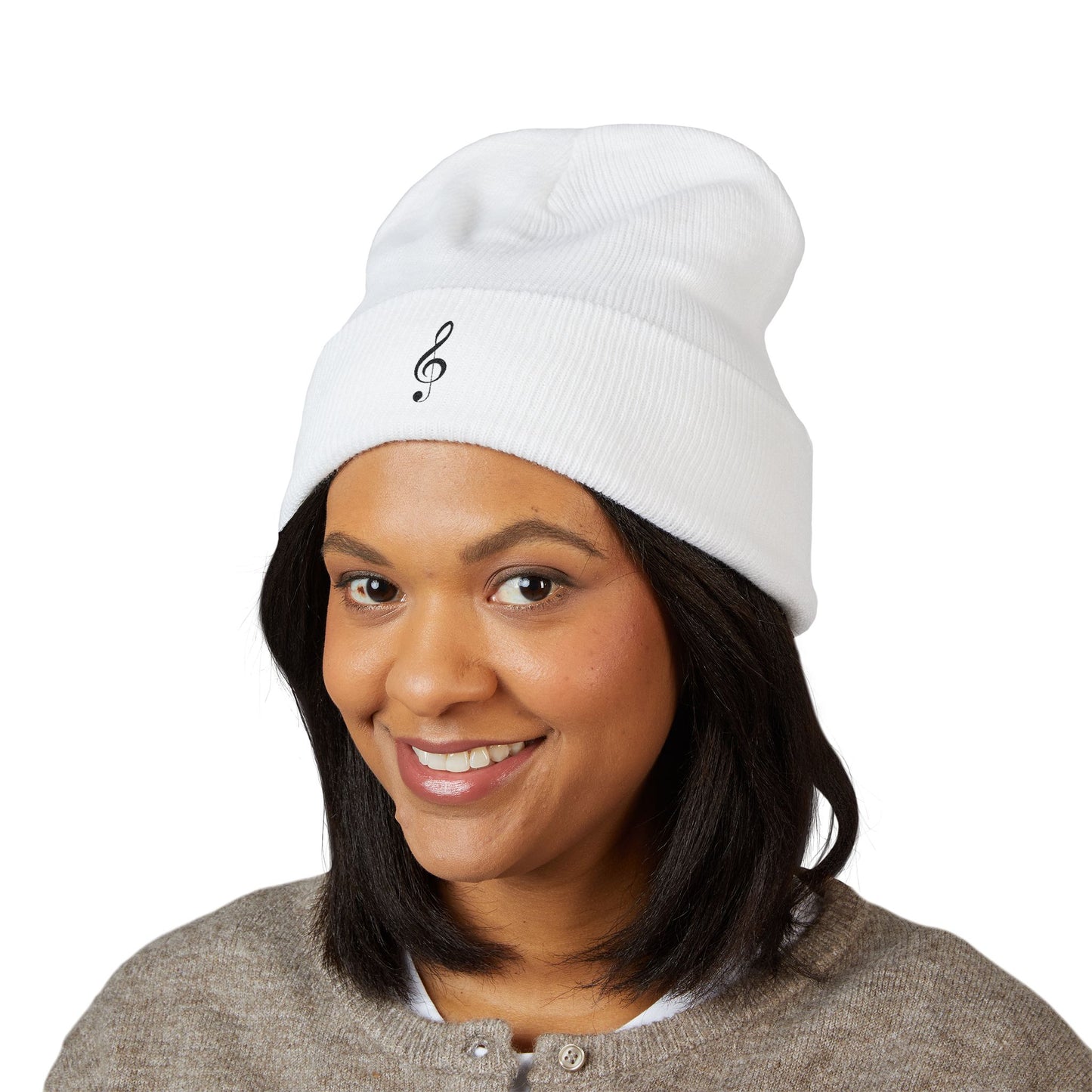 Embroidered Treble Clef Cuffed Beanie — Musician Knit Hat