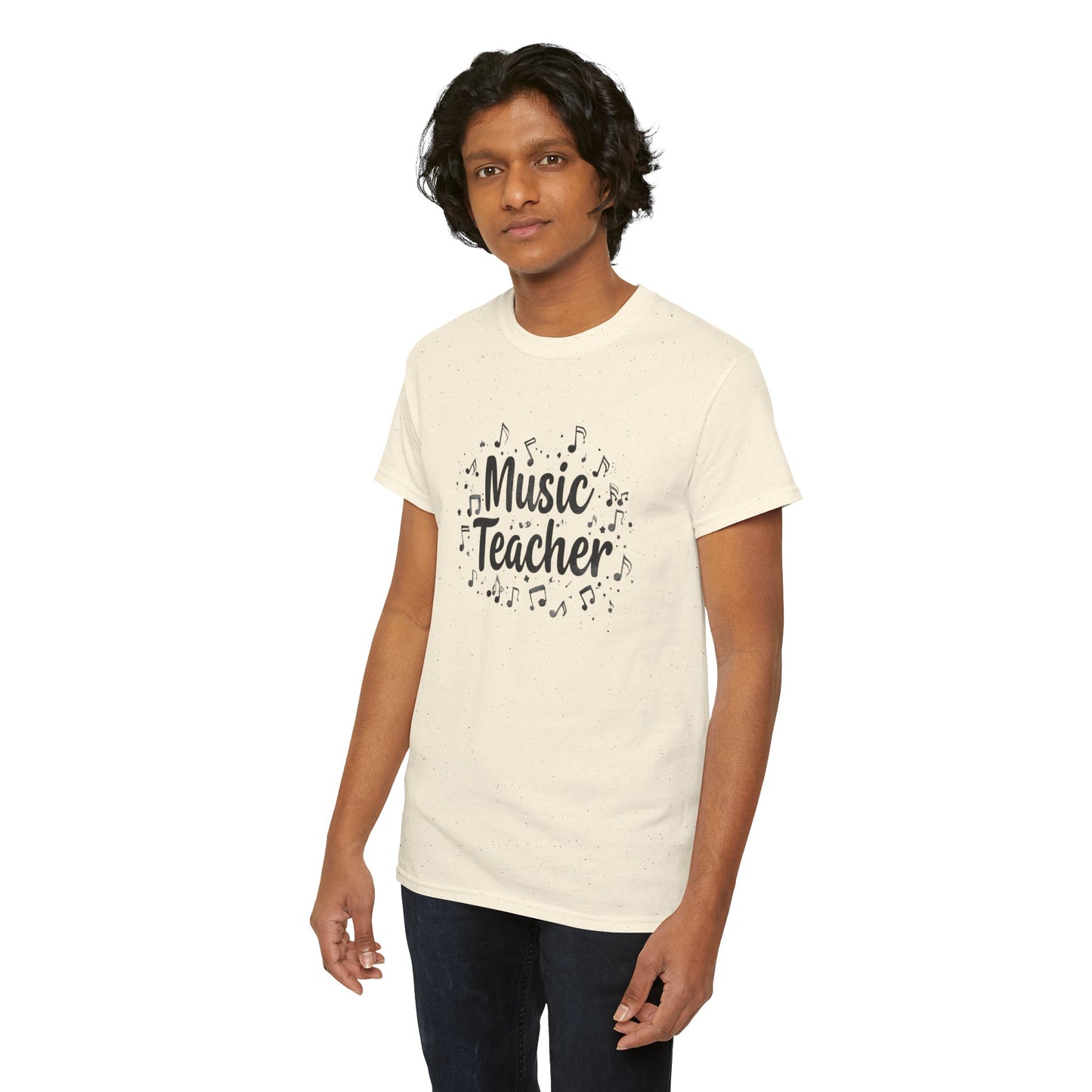 Music Teacher T-Shirt — Cute Script Design with Musical Notes