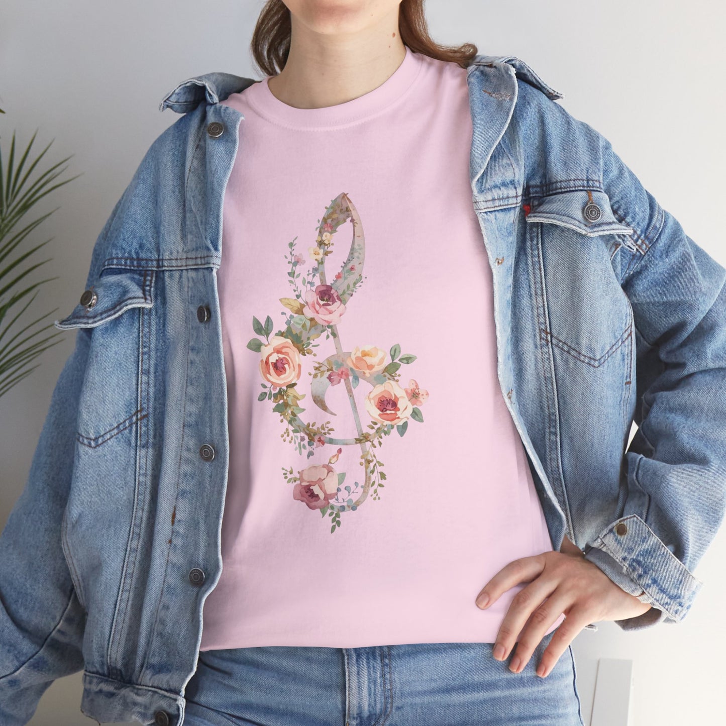 Floral Treble Clef T-Shirt — Watercolor Rose Music Tee
