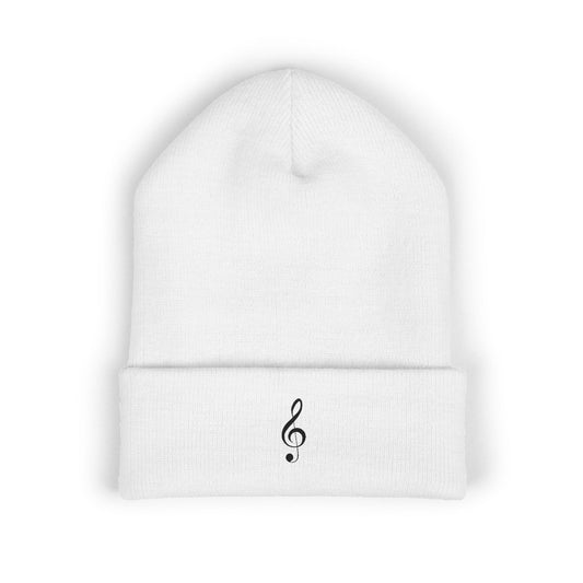 Embroidered Treble Clef Cuffed Beanie — Musician Knit Hat