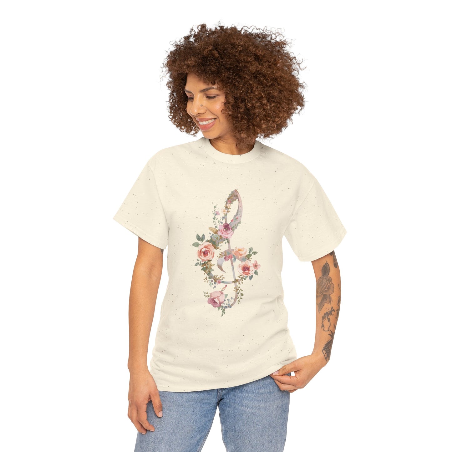 Floral Treble Clef T-Shirt — Watercolor Rose Music Tee