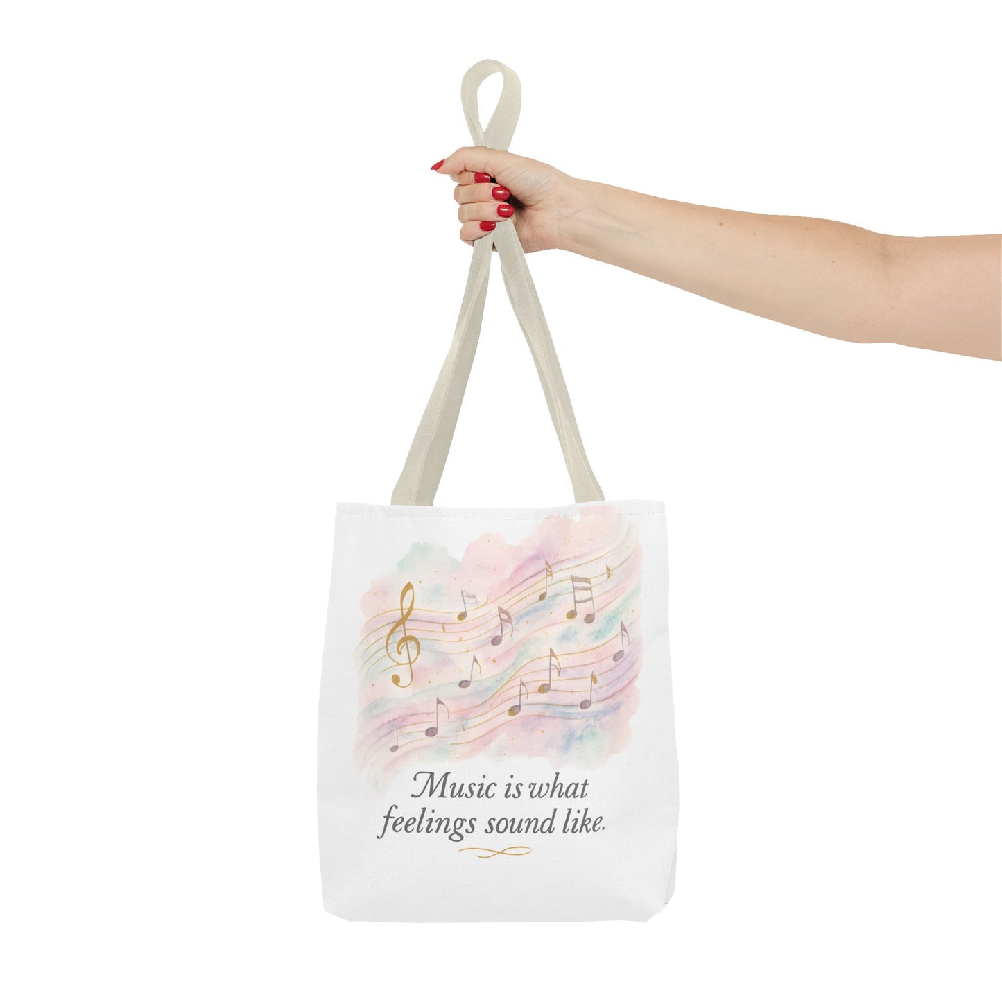 Music Quote Tote Bag — "Music is what feelings sound like" Watercolor Notes