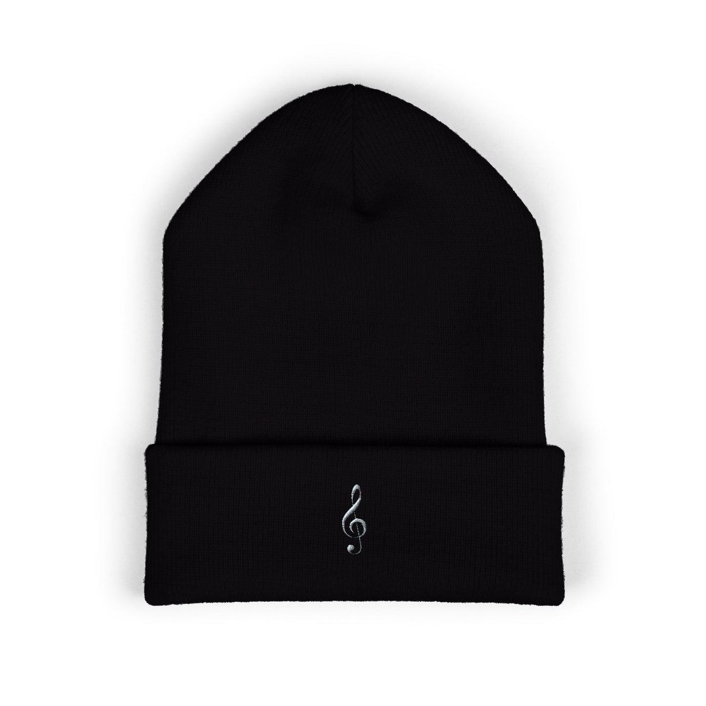 Embroidered Blue Treble Clef Cuffed Beanie — Music Lover Knit Hat