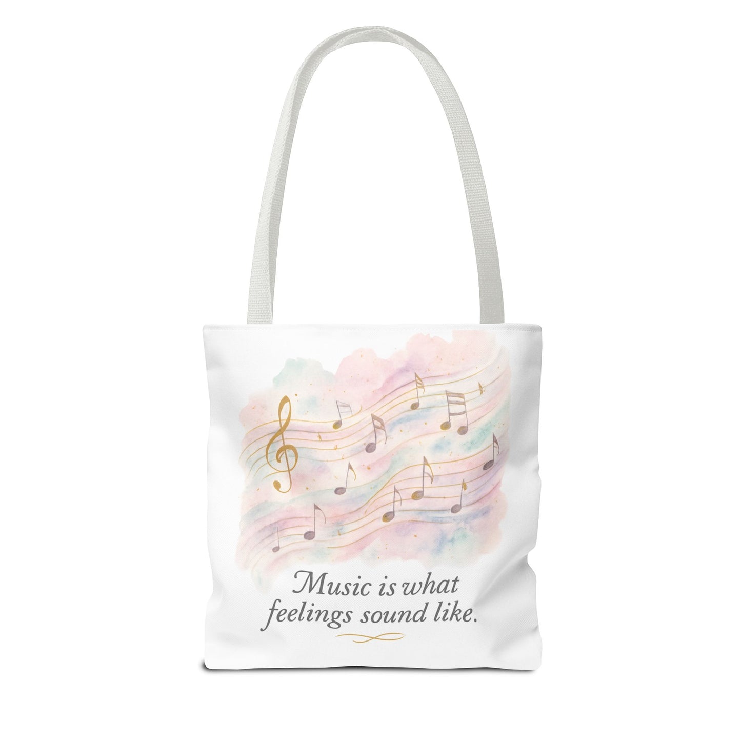 Music Quote Tote Bag — "Music is what feelings sound like" Watercolor Notes