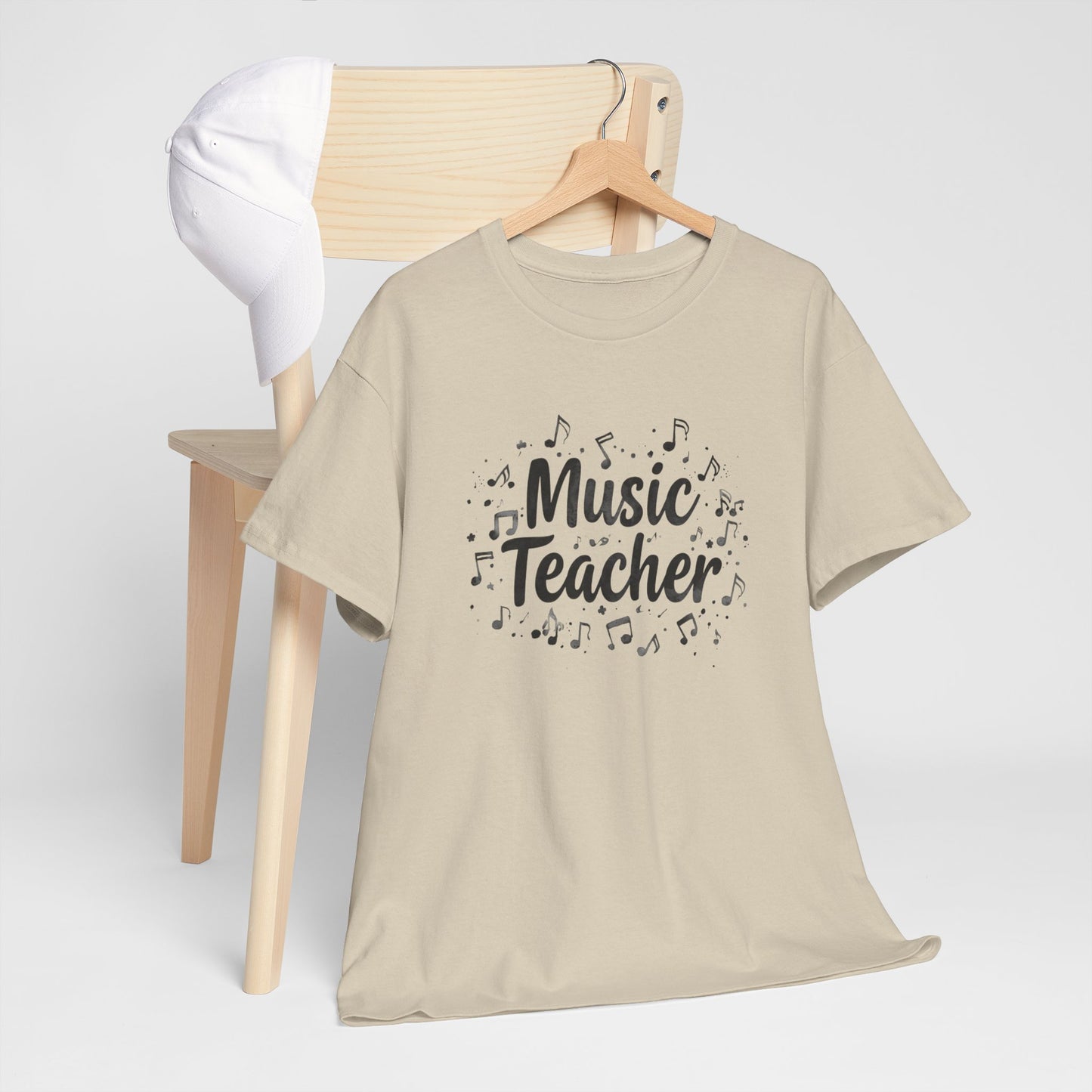 Music Teacher T-Shirt — Cute Script Design with Musical Notes
