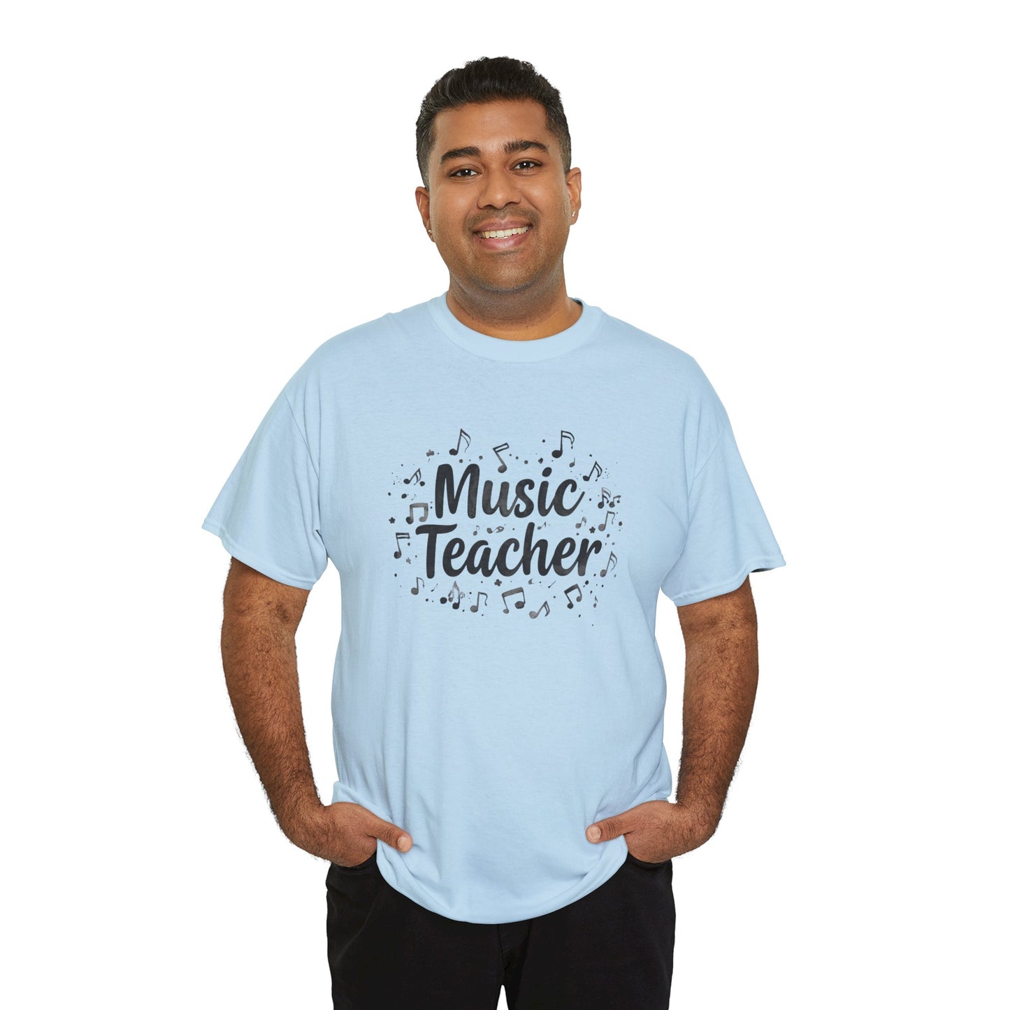 Music Teacher T-Shirt — Cute Script Design with Musical Notes