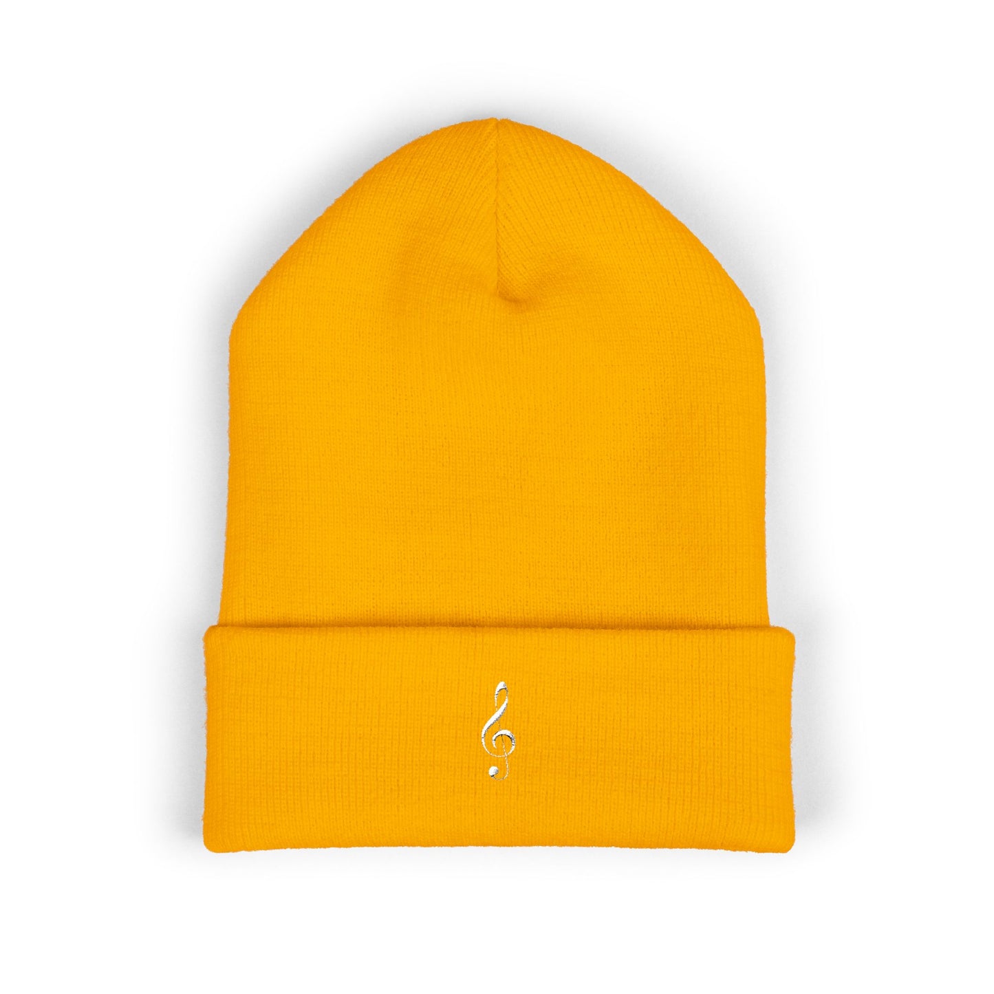 Embroidered White Treble Clef Cuffed Beanie