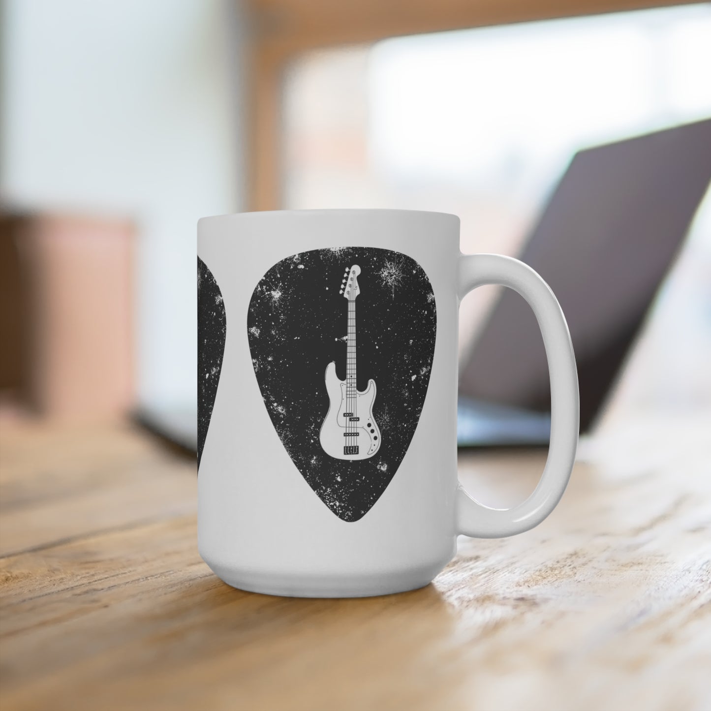 Bass Guitar Pick Mug — 15oz Rock Music Coffee Cup