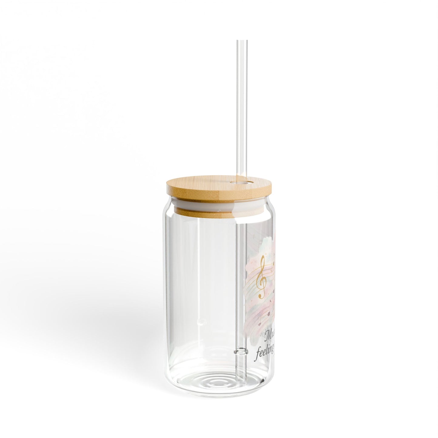Music Notes 16oz Sipper Glass with Bamboo Lid — "Music is what feelings sound like"