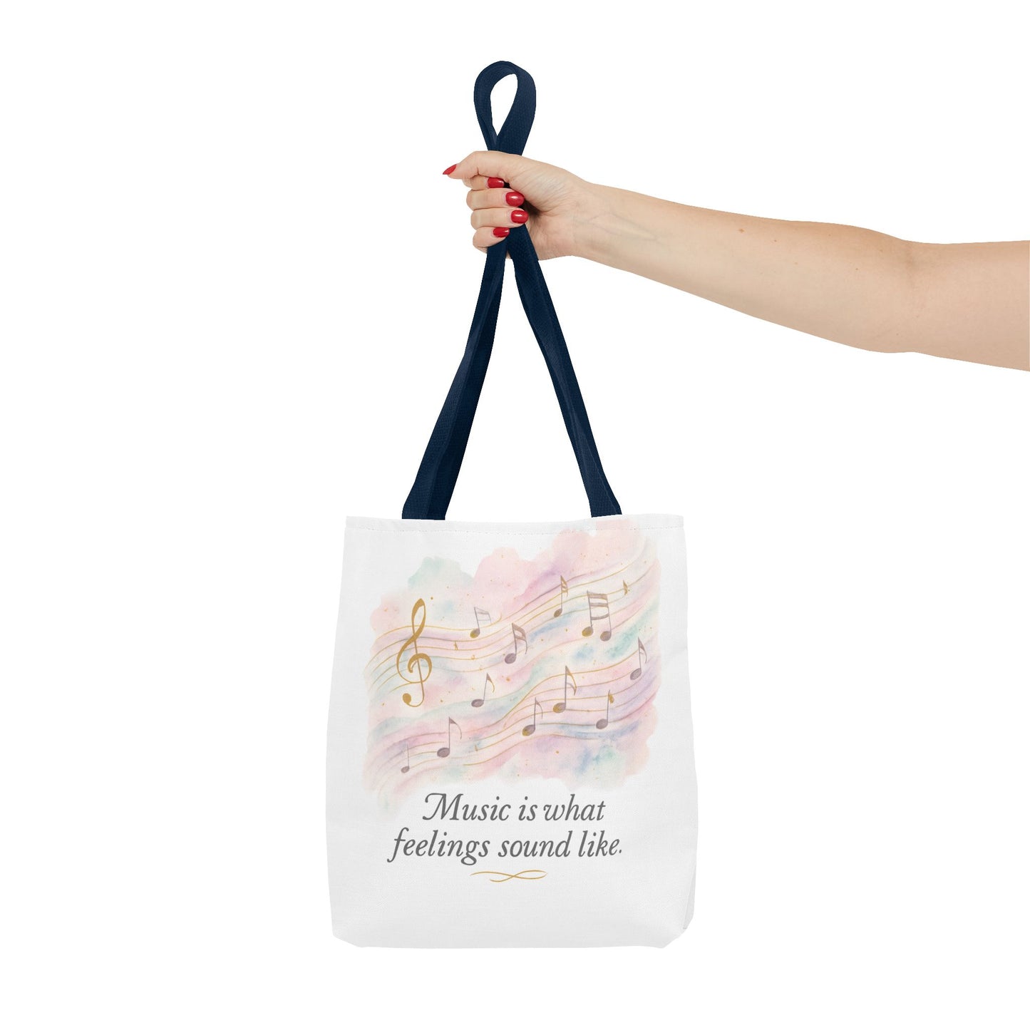 Music Quote Tote Bag — "Music is what feelings sound like" Watercolor Notes
