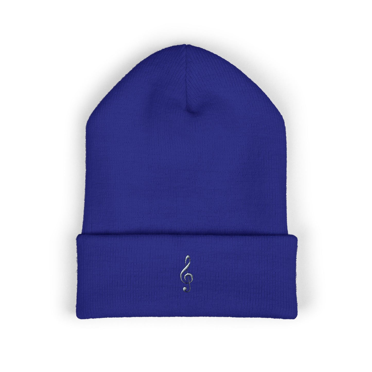 Embroidered Blue Treble Clef Cuffed Beanie — Music Lover Knit Hat