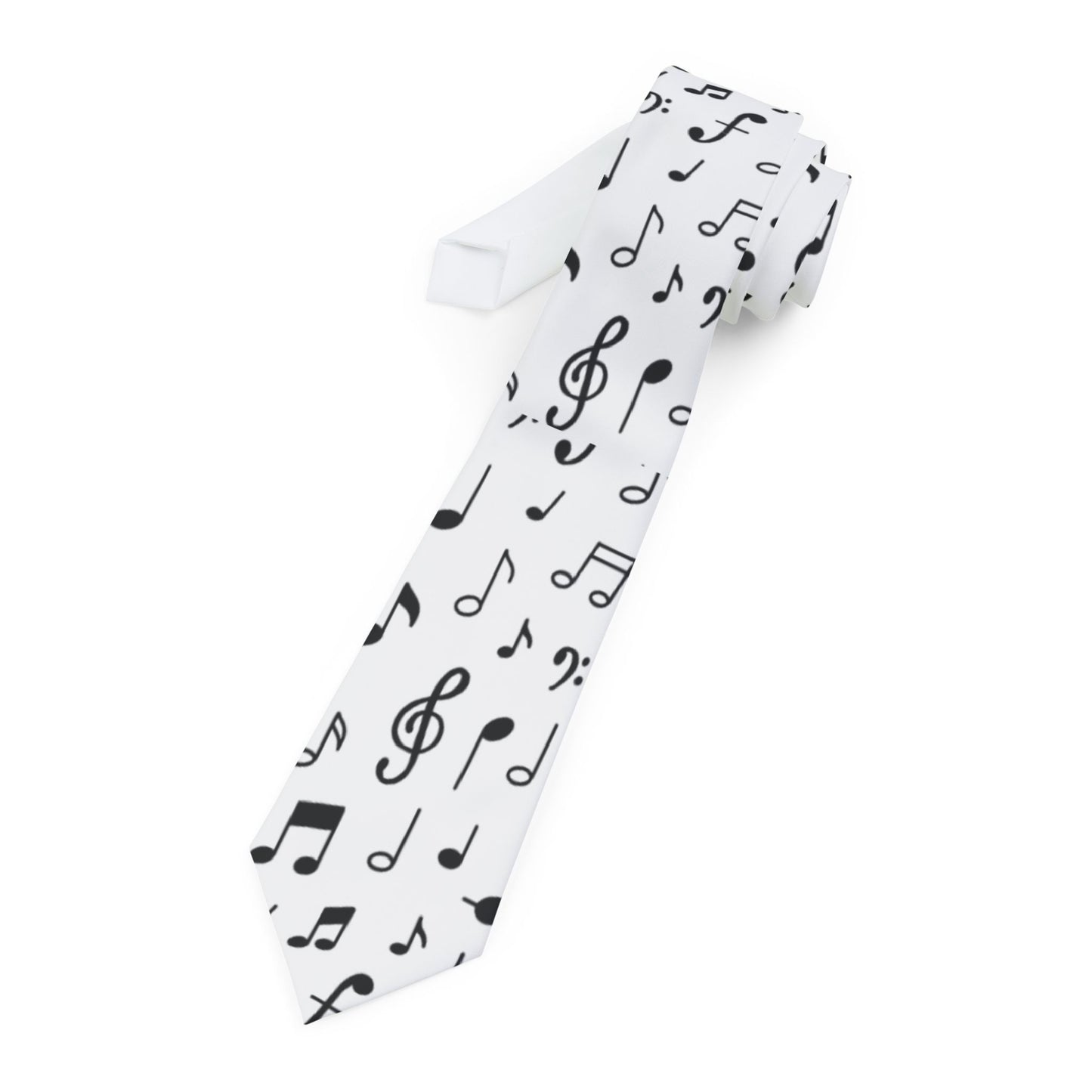 White Necktie with Black Music Notes – Music Lover Tie for Musicians, Band, Concerts & Gifts