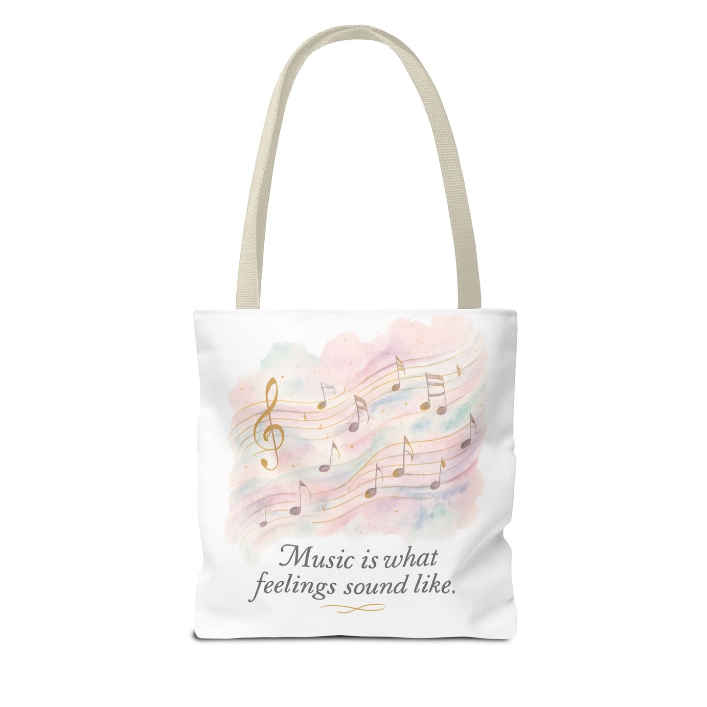 Music Quote Tote Bag — "Music is what feelings sound like" Watercolor Notes