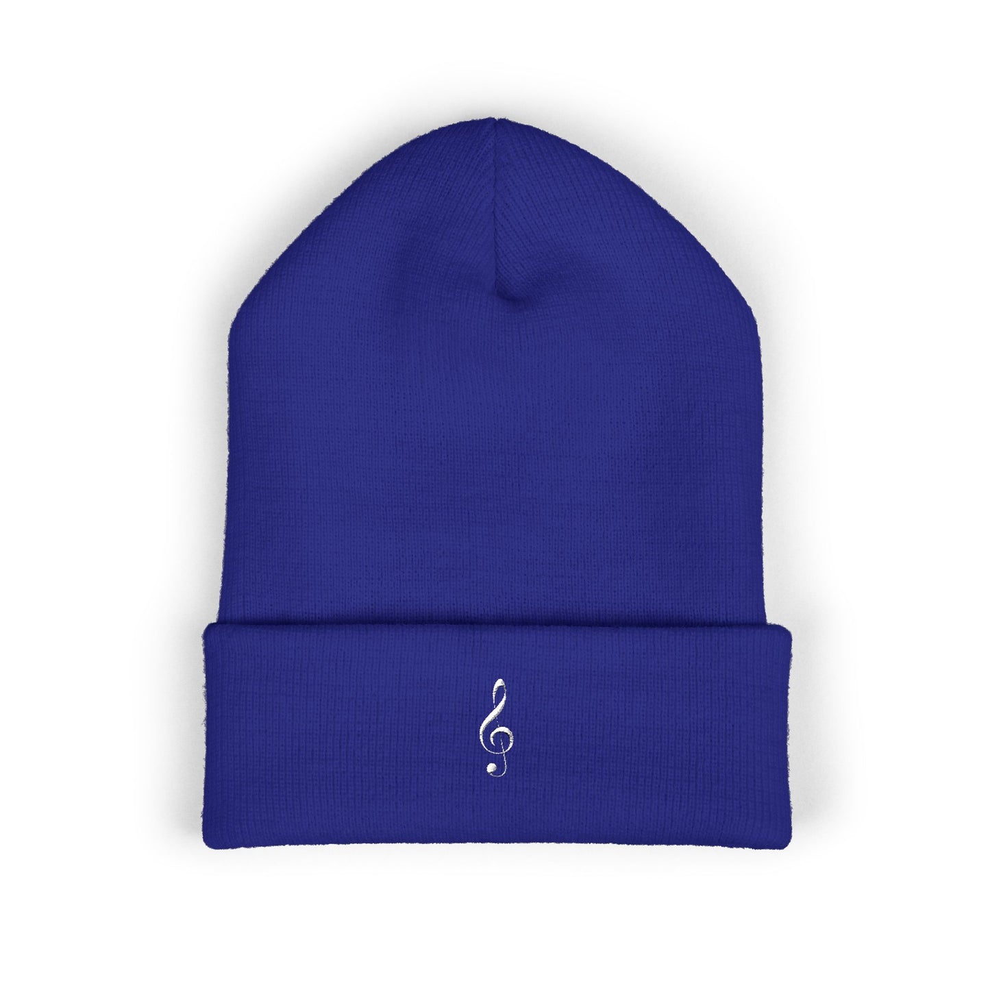 Embroidered White Treble Clef Cuffed Beanie