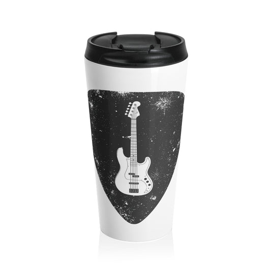 Bass Guitar Shield Stainless Steel Travel Mug – Vintage Rock Music Thermos