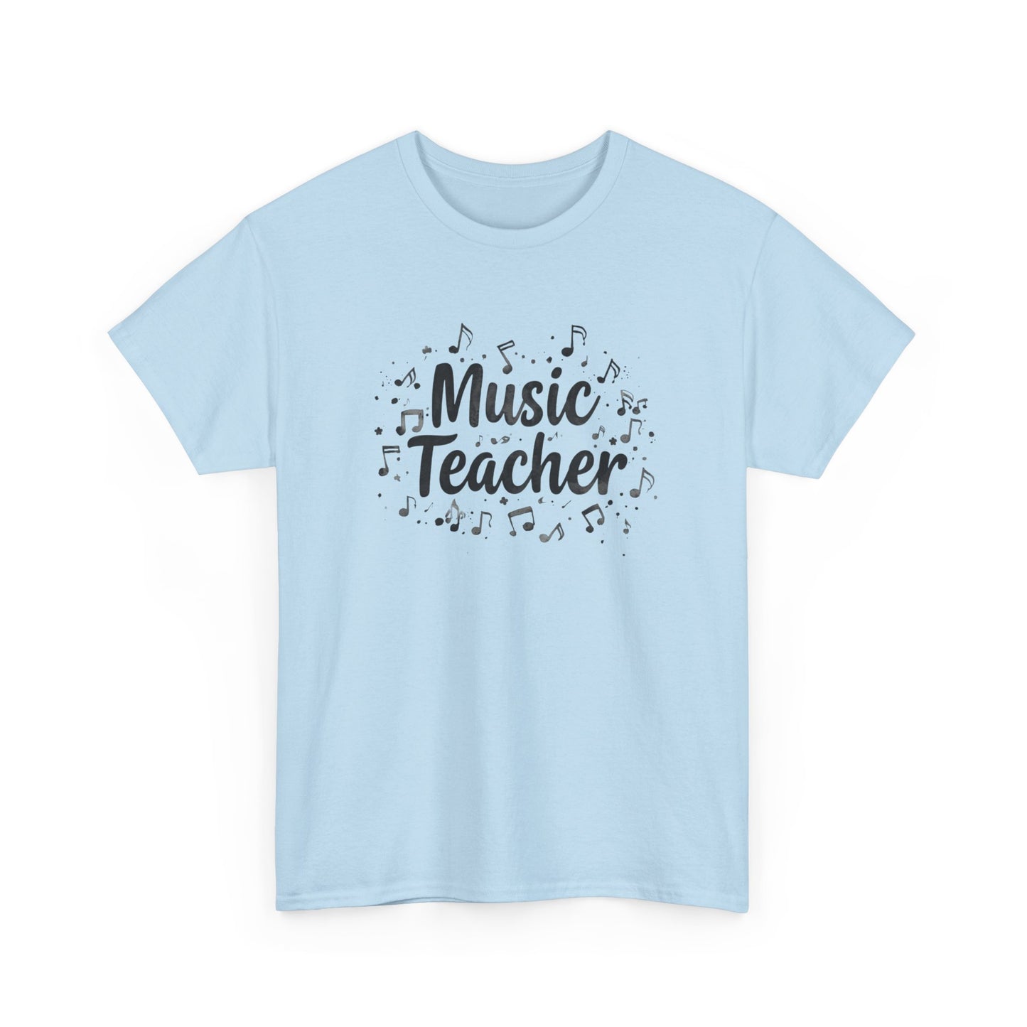 Music Teacher T-Shirt — Cute Script Design with Musical Notes