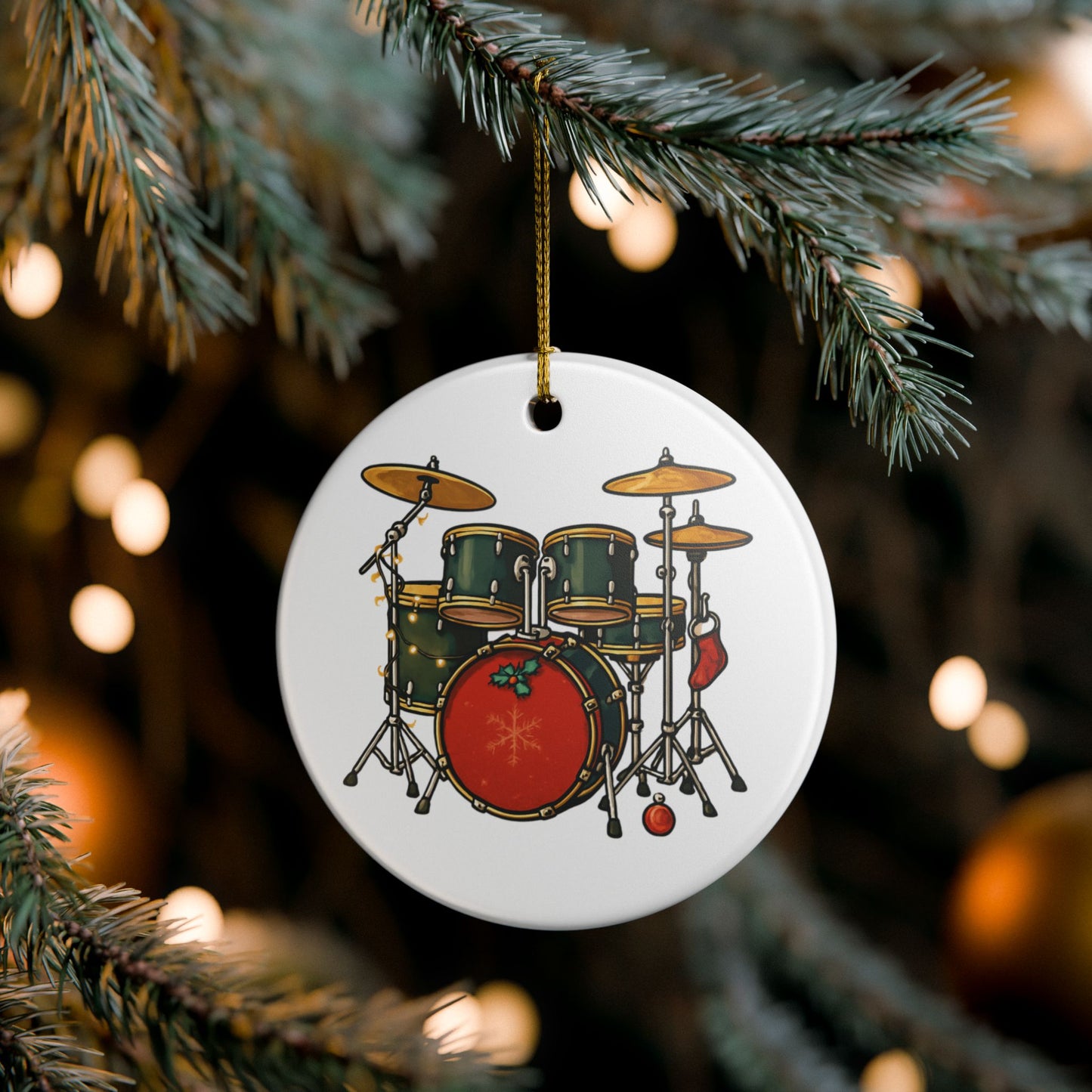 Drum Set Christmas Ornament — Holiday Musician Ceramic Decoration