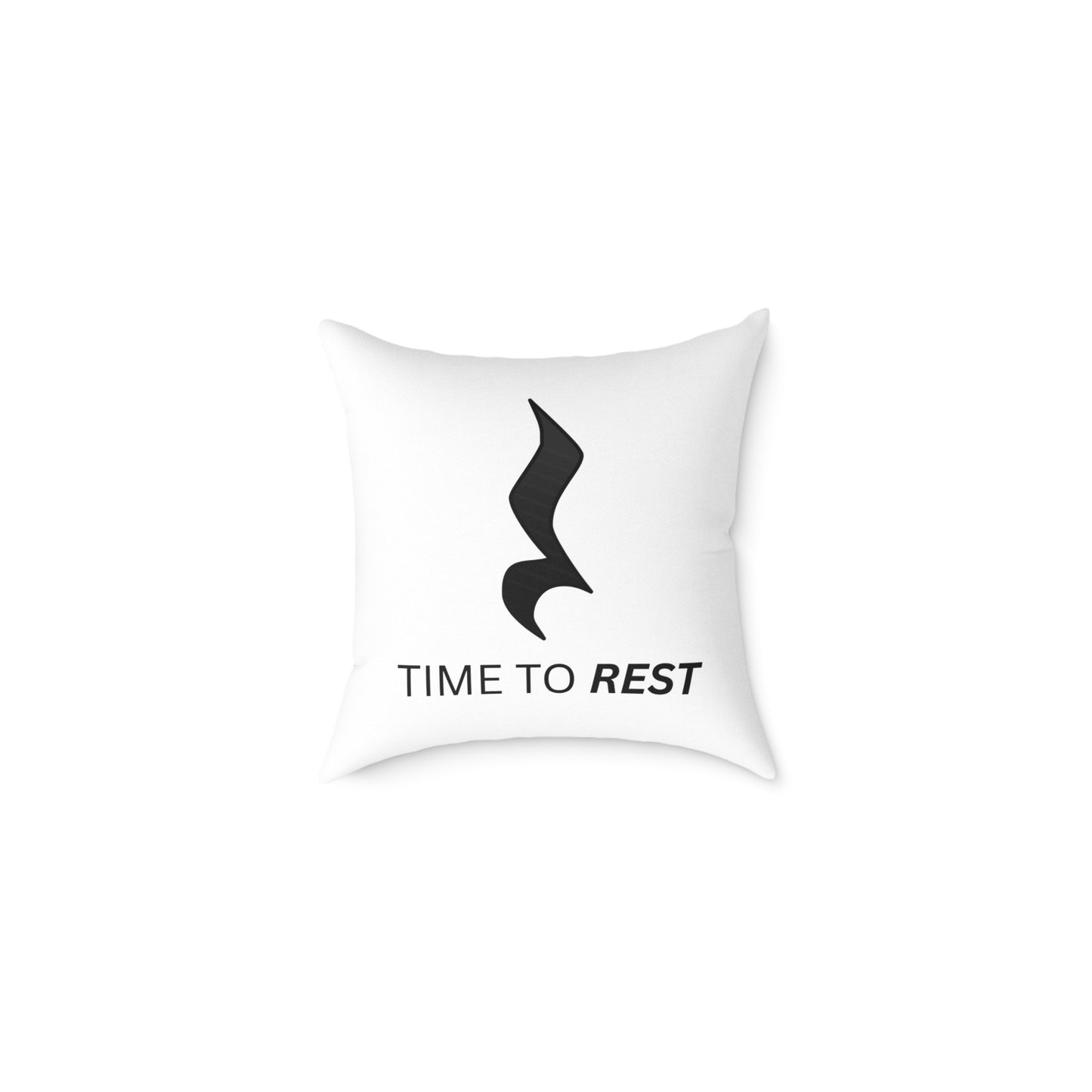 Time to Rest Square Throw Pillow — Minimalist Black Music Note Accent Pillow