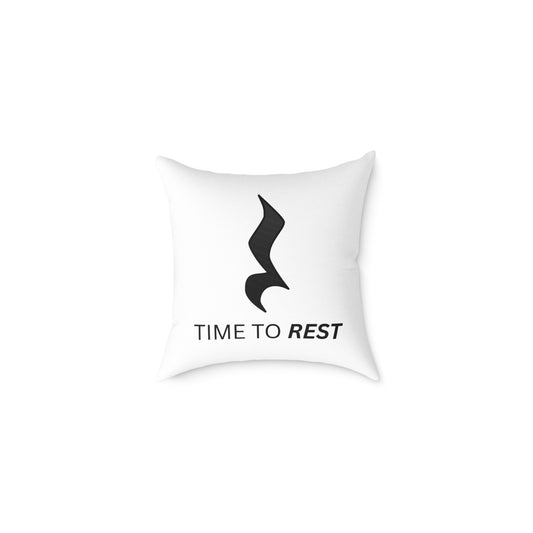 Time to Rest Square Throw Pillow — Minimalist Black Music Note Accent Pillow