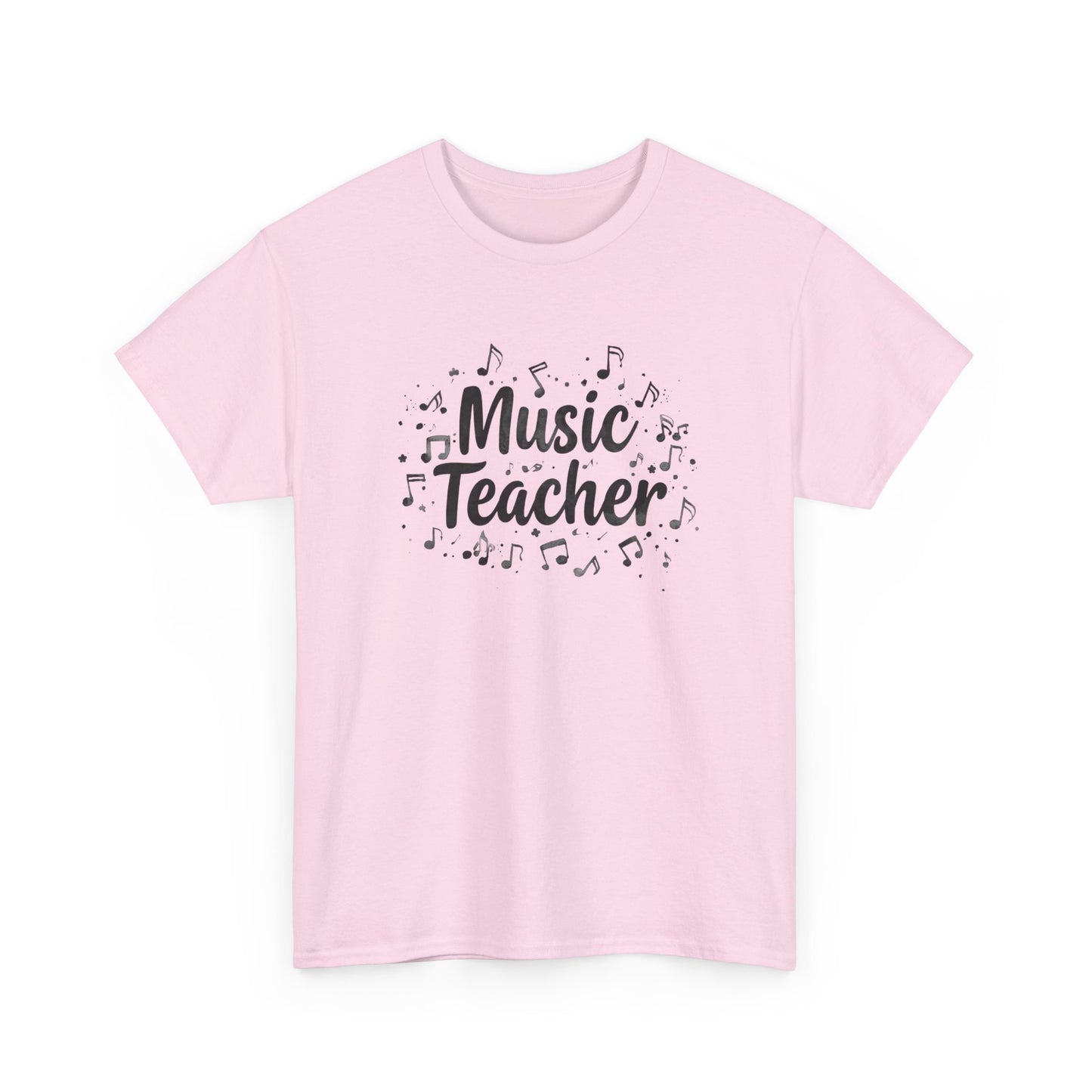 Music Teacher T-Shirt — Cute Script Design with Musical Notes